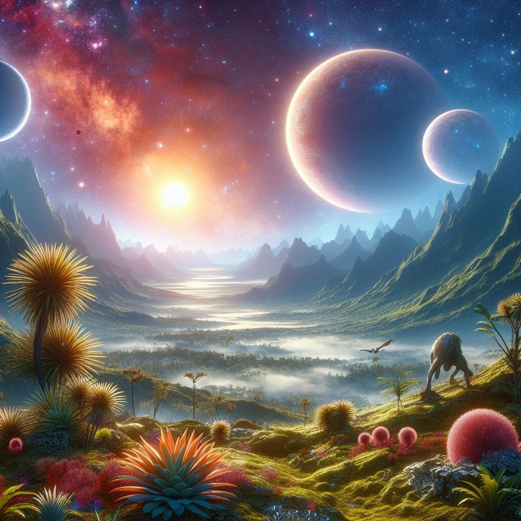 DALL·E prompt: a stunning 4K photo of an alien landscape, with u... - DALL·E