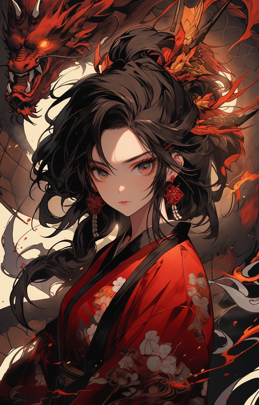 AI generated: Midjourney prompt: an illustration showing an asian lady wearing blac... (Midjourney - Anime)