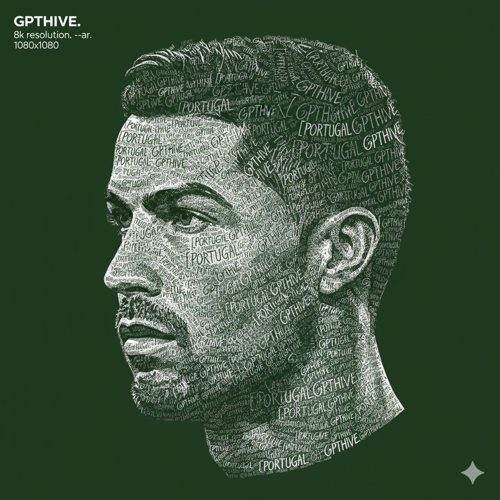AI generated: OrangeChillMix prompt: A typography art portrait of [RONALDO] side profil... (OrangeChillMix - Photography)