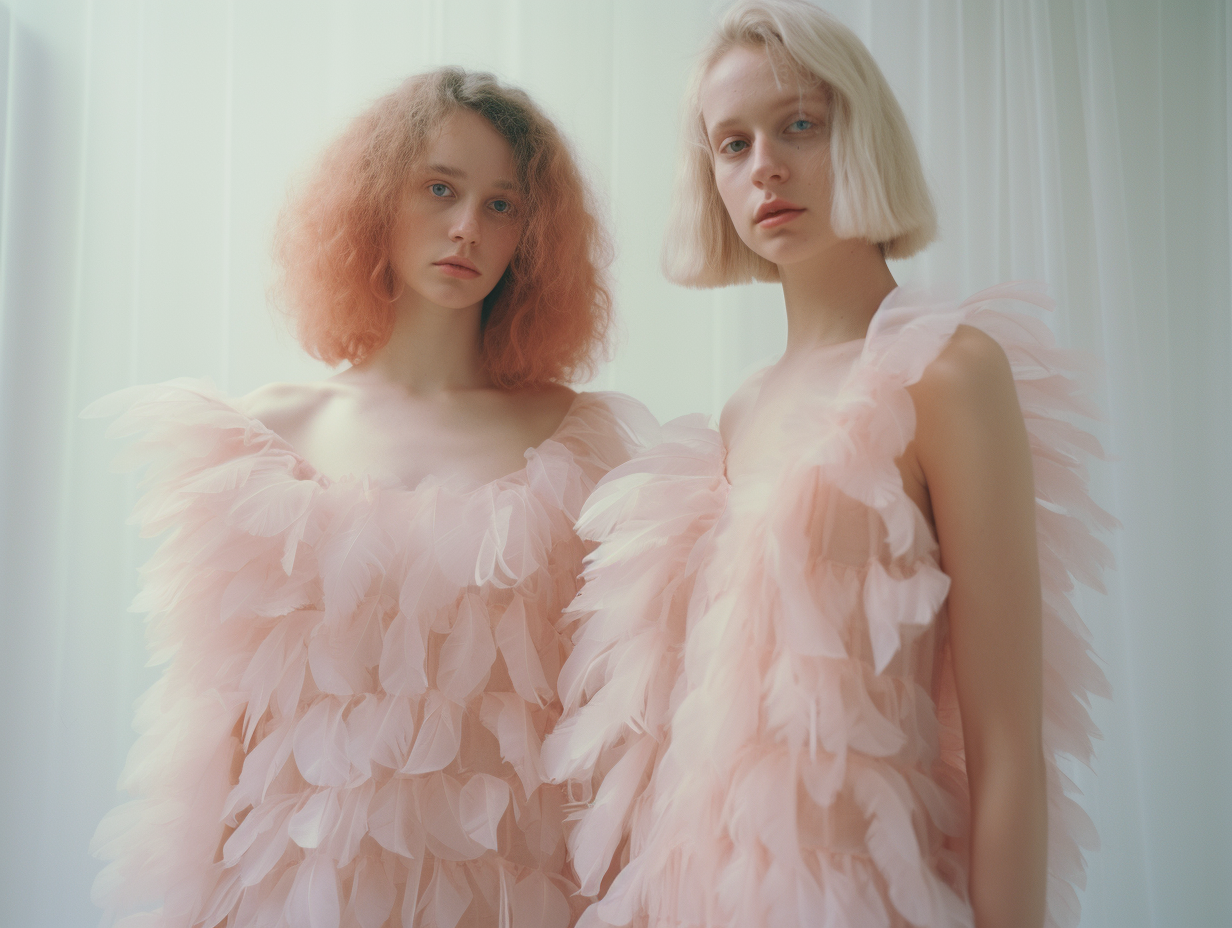 AI generated: Midjourney prompt: Kodak_disposable_photography_of_puff_frill_dress_m... (Midjourney - Fashion)