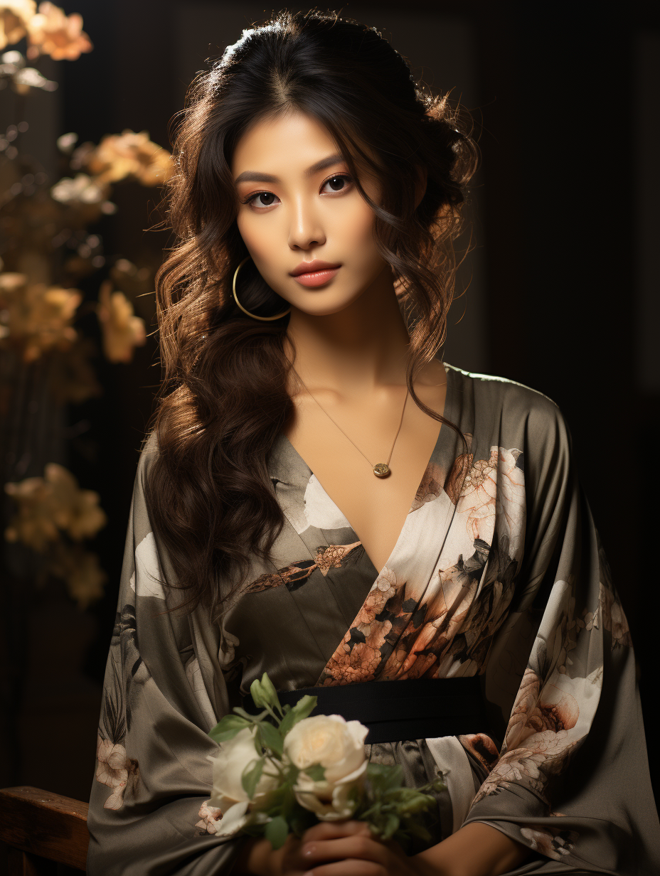 Midjourney prompt: photoshoot on youtube with asian woman wearing a w... - Midjourney