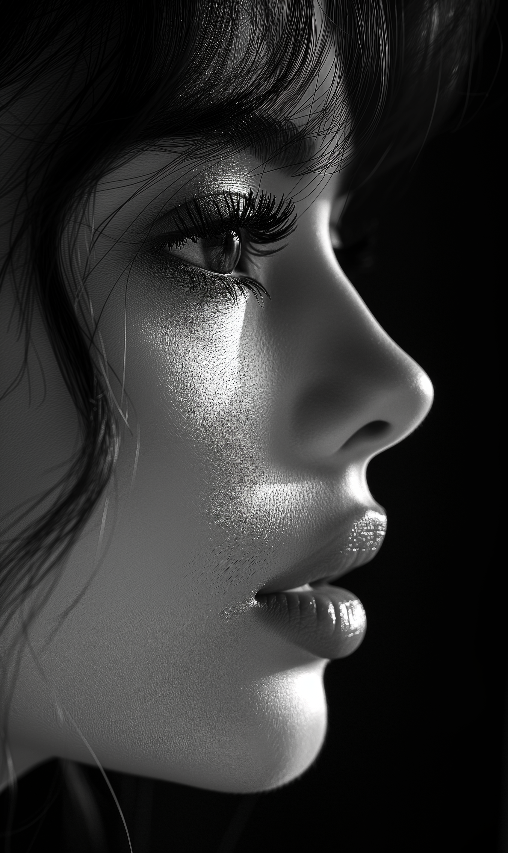 AI generated: Midjourney prompt: a black and white photo of a woman with shadow., i... (Midjourney - Portraits)