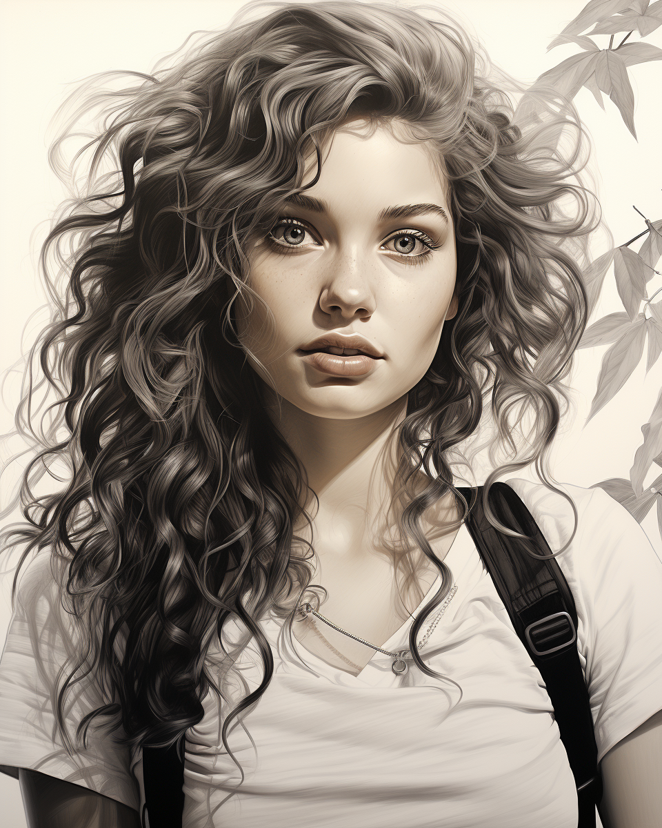 Midjourney prompt: a black and white drawing of a beautiful girl, in ... - Midjourney