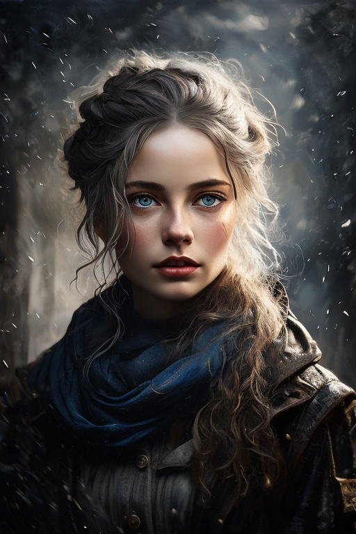 AI generated: Deliberate prompt: mj, a painting of a woman with blue eyes, in the s... (Deliberate - Portraits)