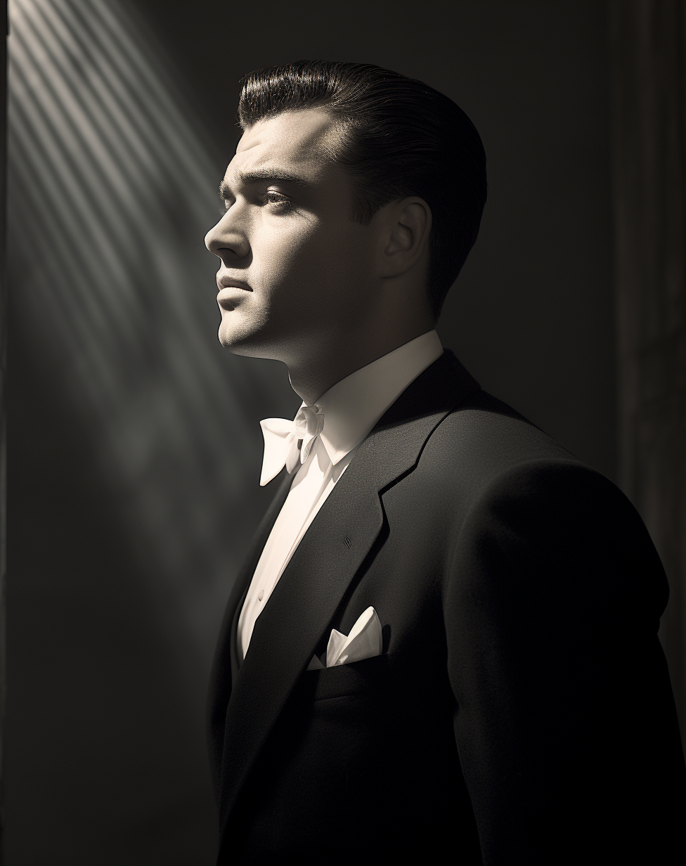 Midjourney prompt: a black and white photograph of a man leaning agai... - Midjourney