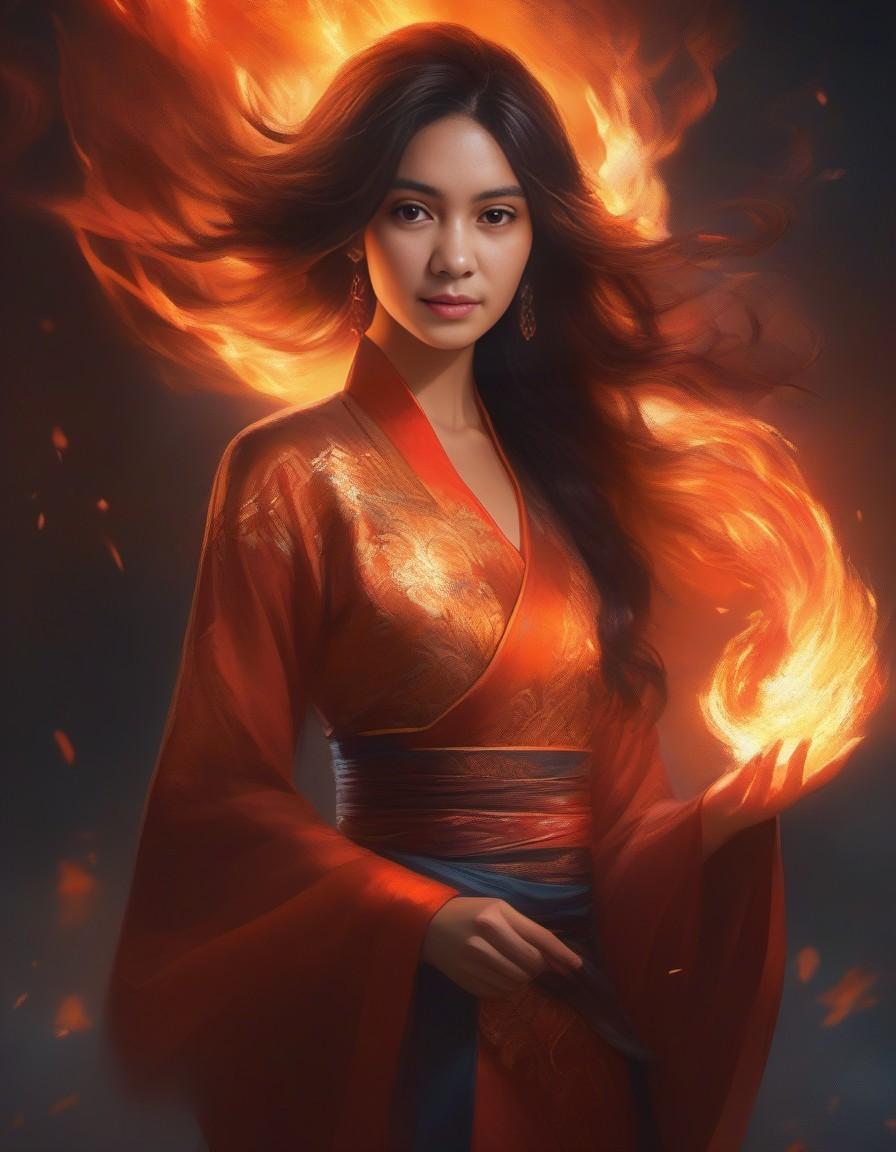 Deliberate prompt: an image of a woman with fire in her hair, by Yang... - Deliberate