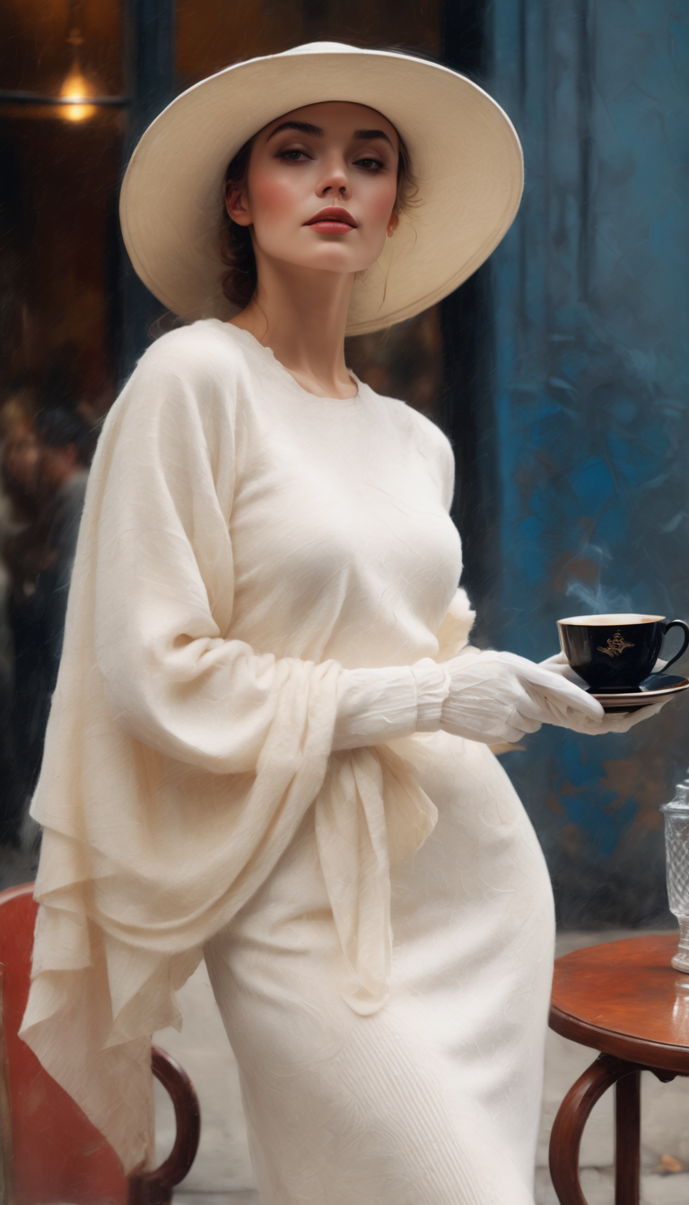 AI generated: Stable Diffusion prompt: The image features a woman wearing a white hat and... (Stable Diffusion - Photography)