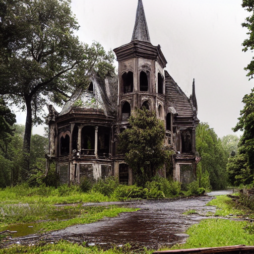 Stable Diffusion prompt: dilapidated gothic style house w...