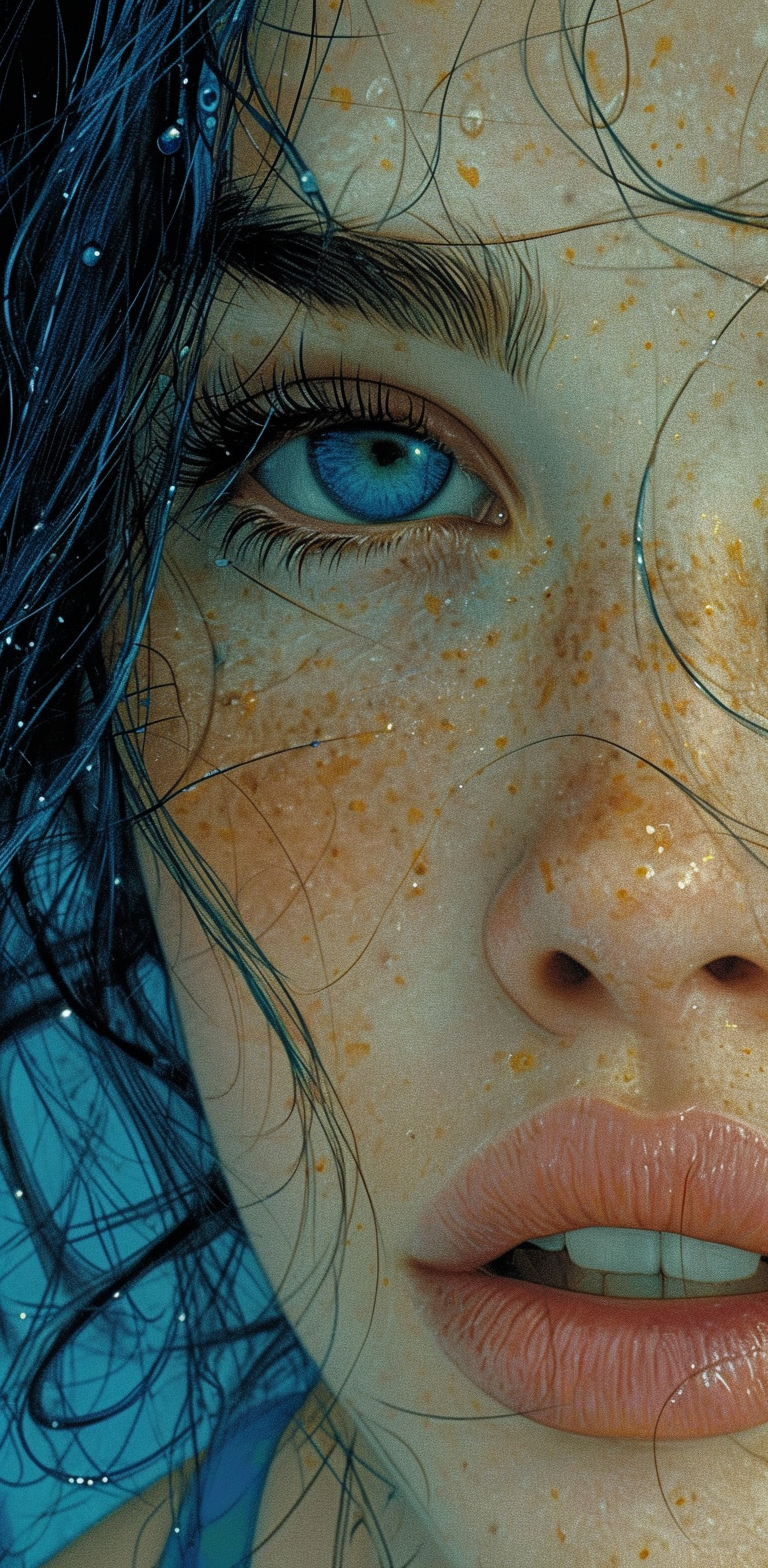 AI generated: Midjourney prompt: the face of a young woman, in the style of detaile... (Midjourney - Portraits)