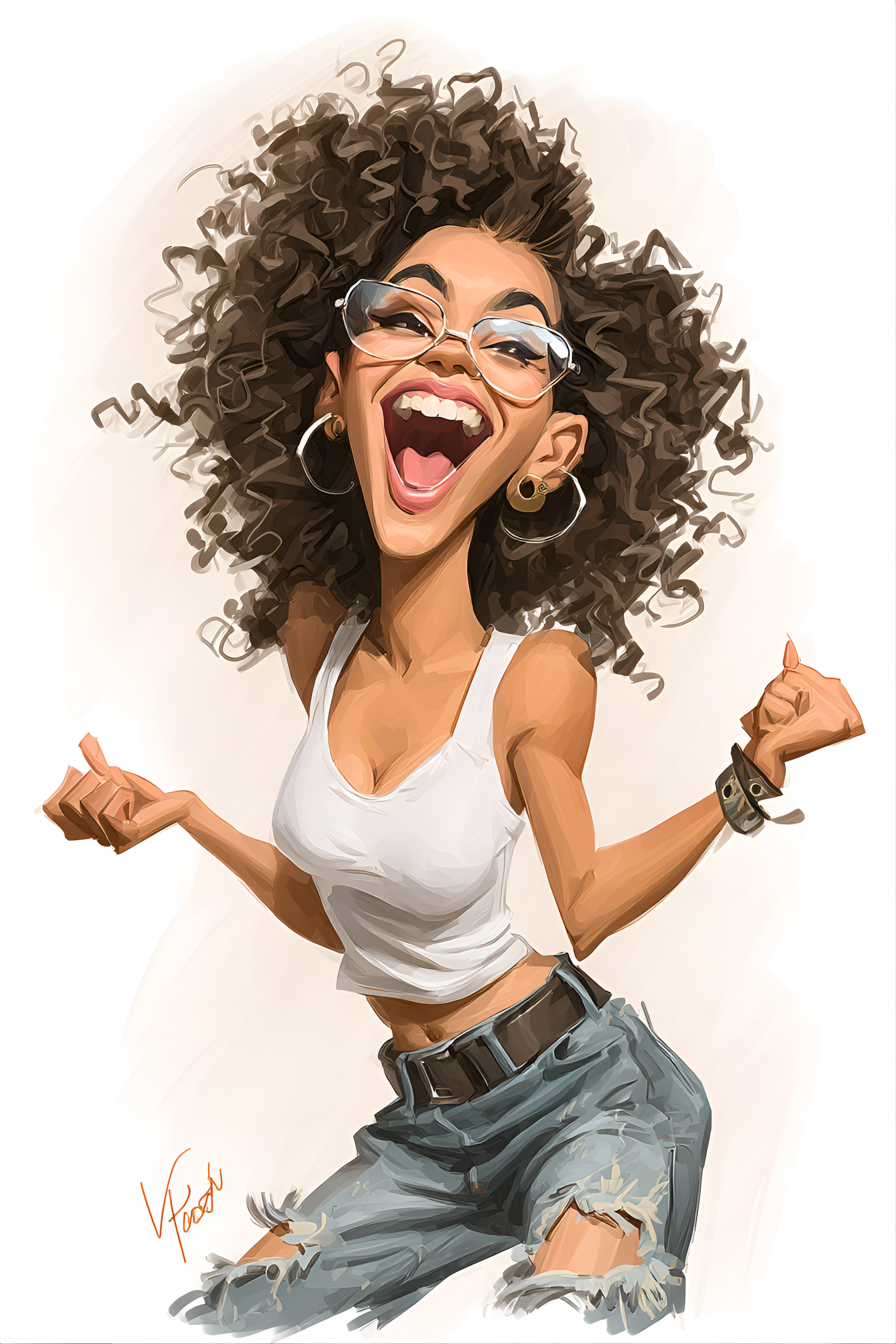 صورة مولدة بالذكاء الاصطناعي: Midjourney prompt: funny caricature, hip-hop dancer caricature, young... (نموذج Midjourney - فن مفاهيمي)