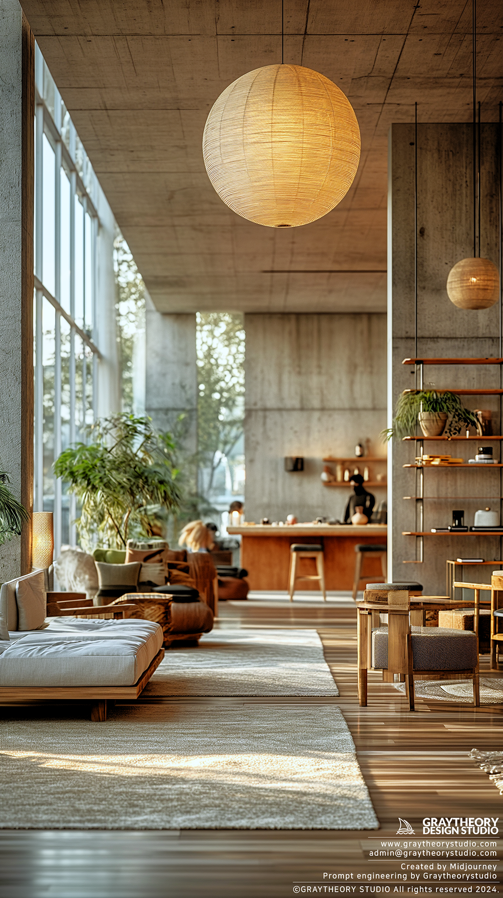AI generated: Reception lounge area interior design (Midjourney - Interior Design)