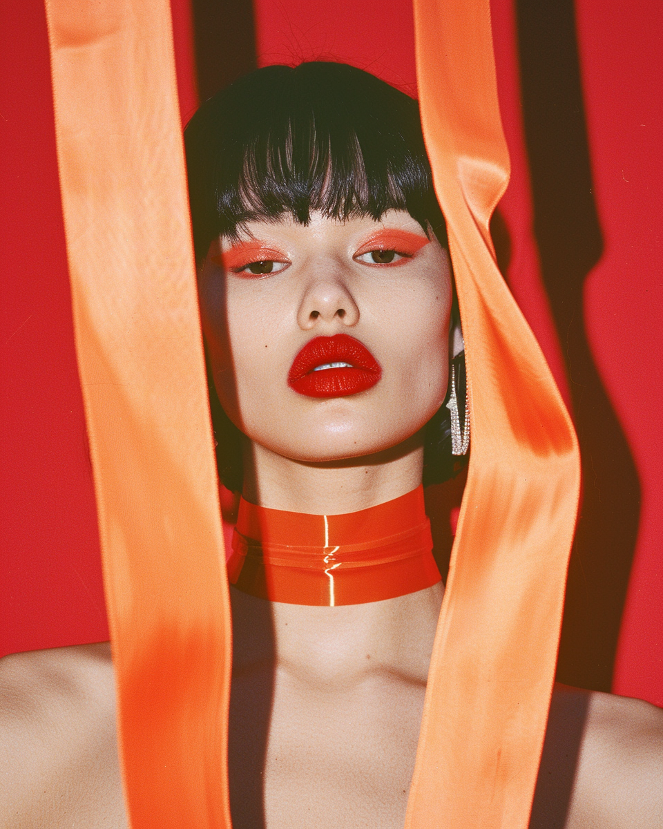 Midjourney prompt: A woman with black hair and red lipstick, wearing ... - Midjourney