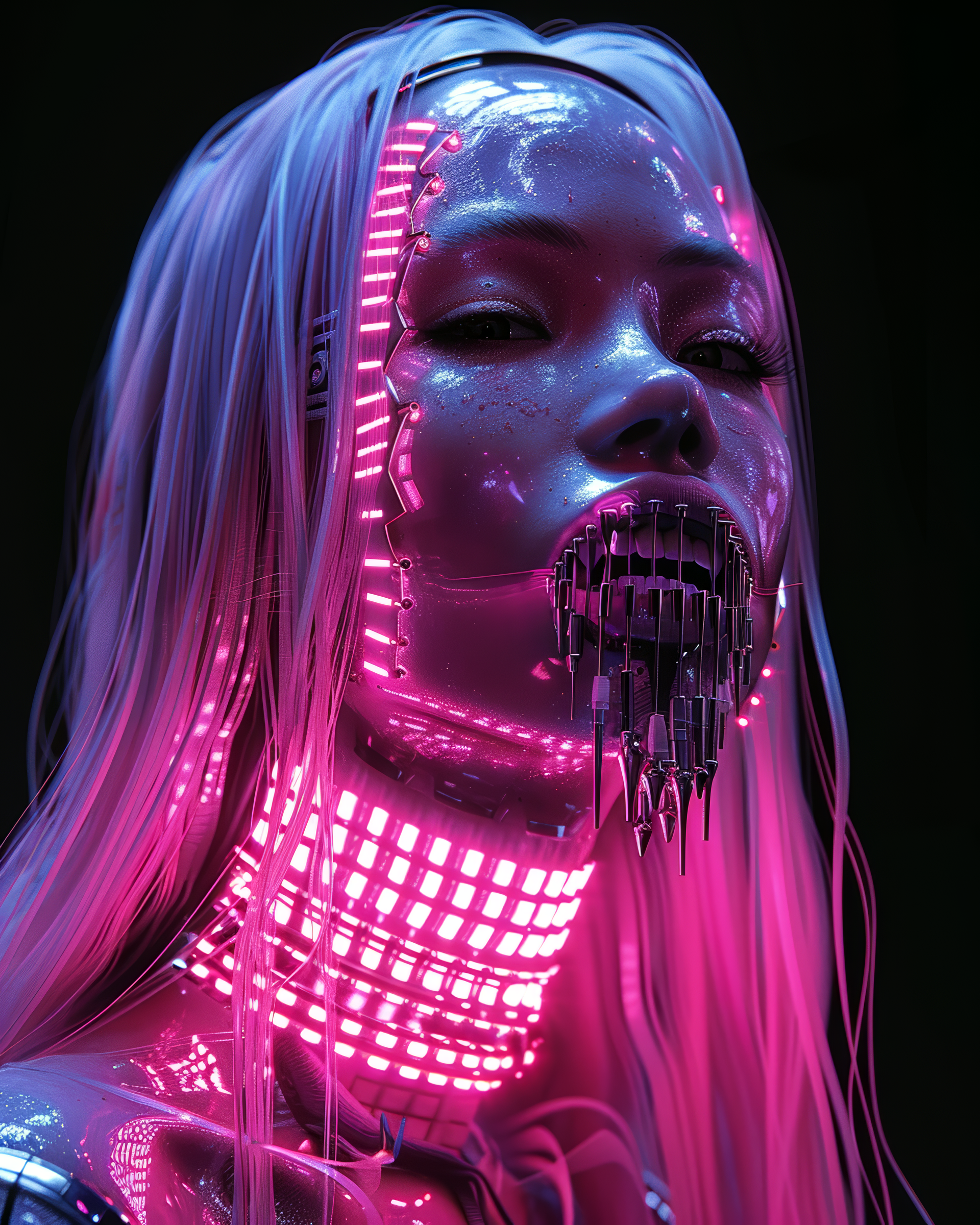 AI generated: Neon pink holographic (Midjourney - Portraits)