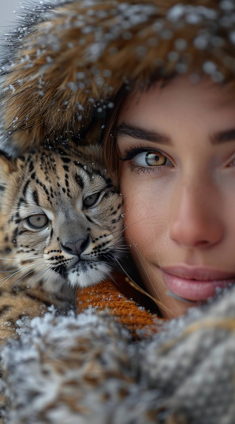 Midjourney prompt: A beautiful woman wearing winter clothes and holdi... - Midjourney