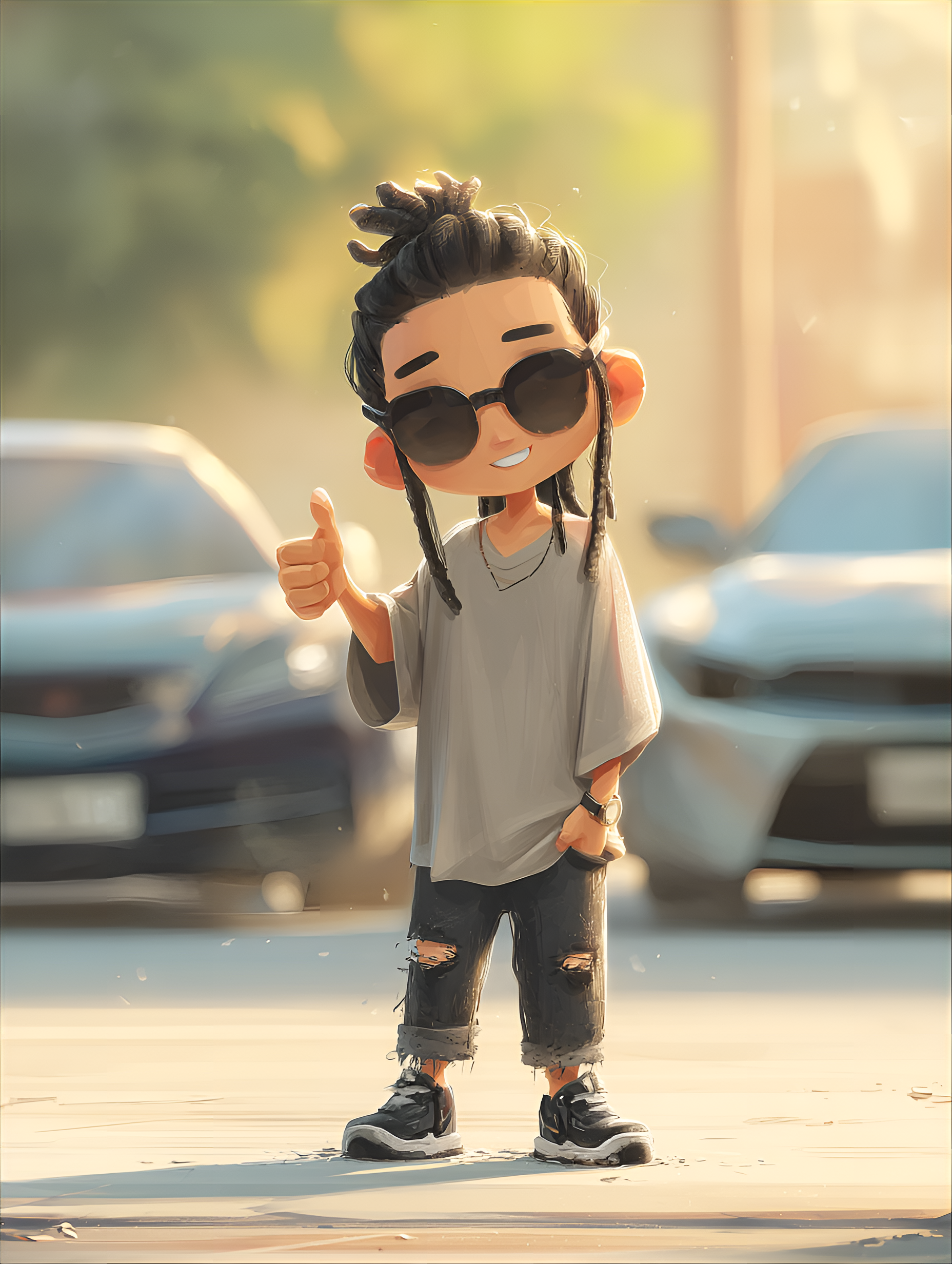 AI generated: Midjourney prompt: cute caricature chibi, casual cool chibi, giving a... (Midjourney - Anime)