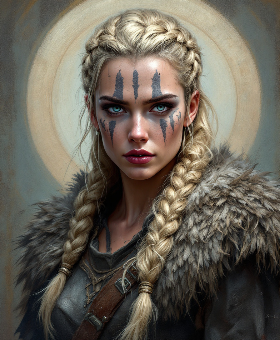 FLUX prompt: Full body acrylic oil painting of a female Viking ... - FLUX