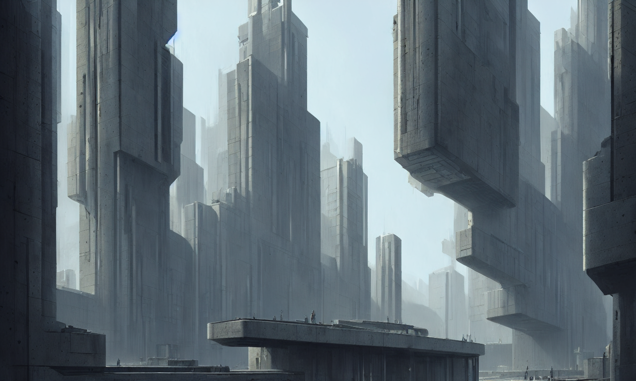 Stable Diffusion prompt: brutalist architecture, raphael ...