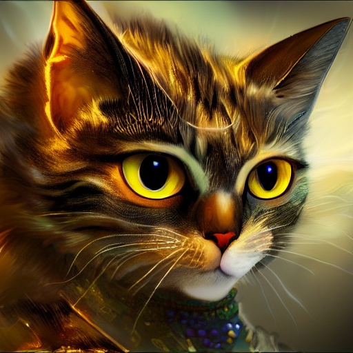 Stable Diffusion prompt: fantasy cat with gems in eyes, h...