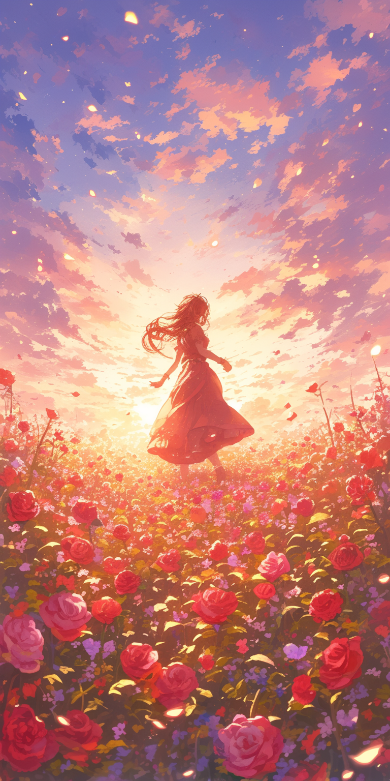 AI generated: Midjourney prompt: roses, colors, golden hour --ar 1:2 --stylize 750 (Midjourney - Concept Art)