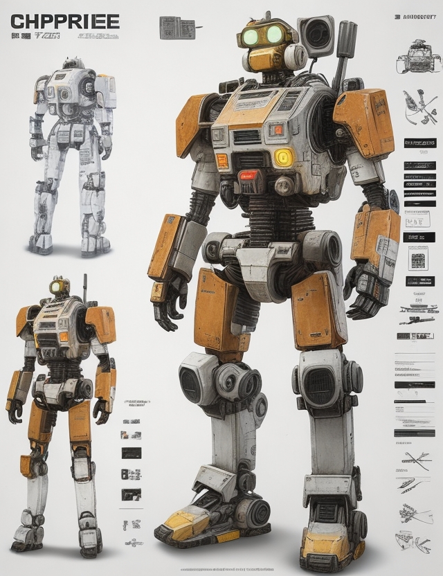 AI generated: DreamShaper prompt: a character of Chappie , character sheet, white b... (DreamShaper - Character Design)