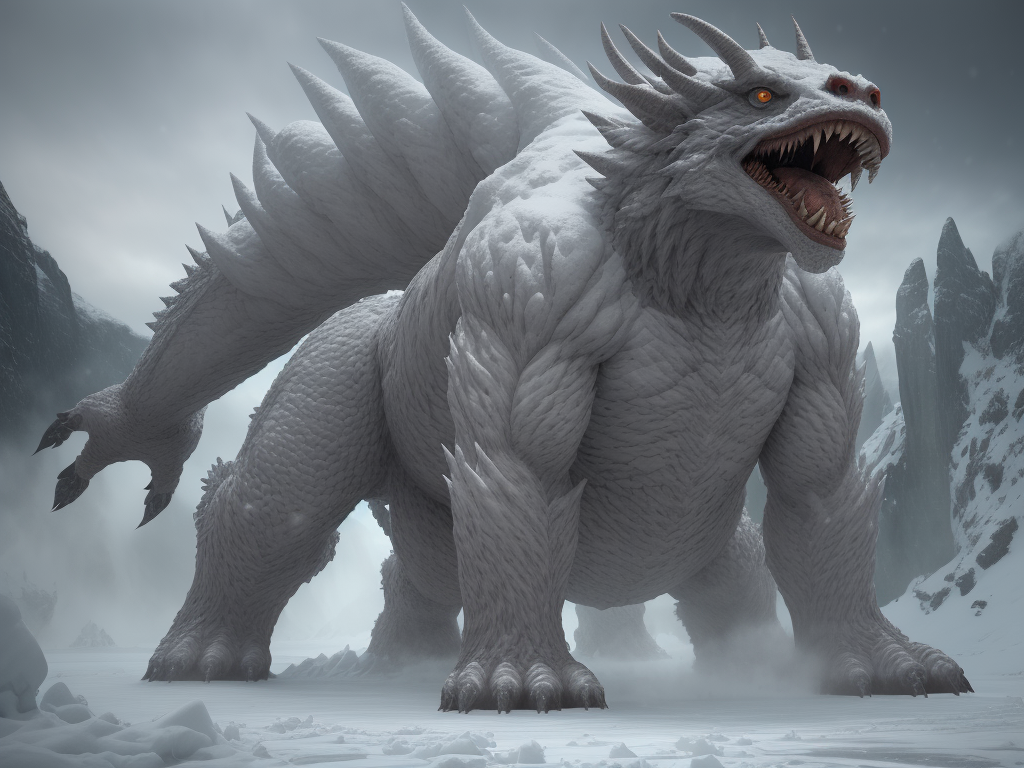 DreamShaper prompt: an enormous snow monster is standing ...