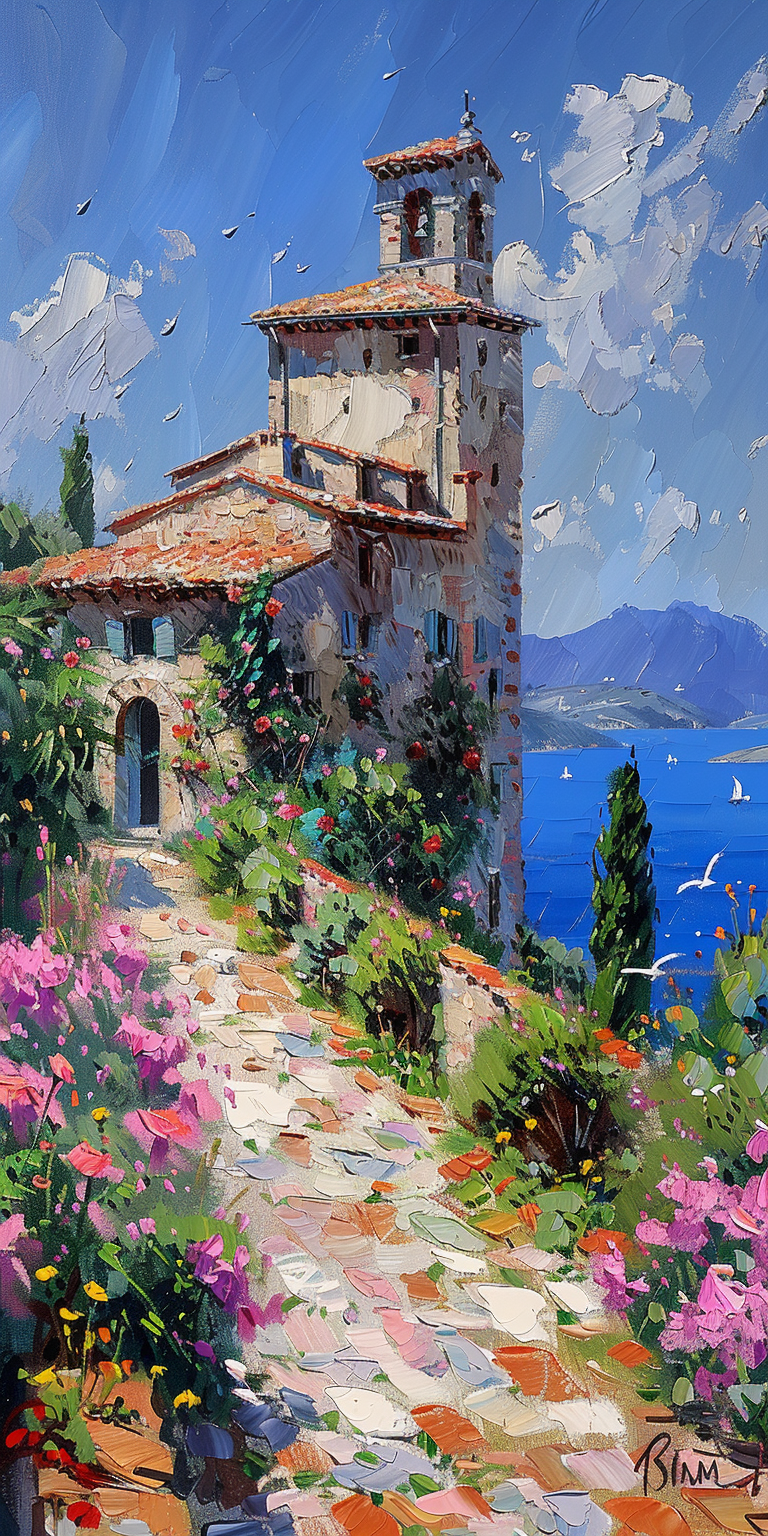 AI generated: Midjourney prompt: Impressionist painting of a Tuscan villa, oil on c... (Midjourney - Concept Art)