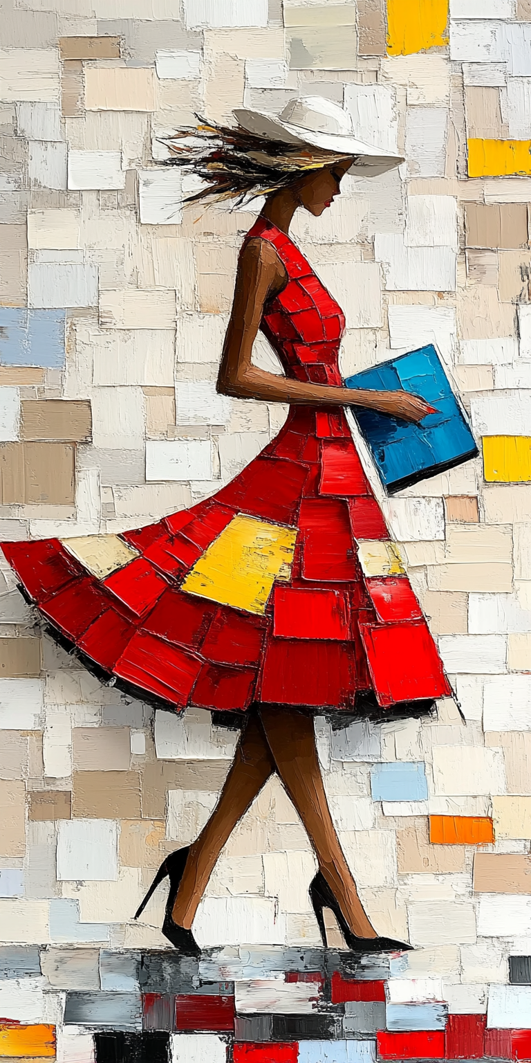 Midjourney prompt: woman, in the style of light beige and red, handcr... - Midjourney