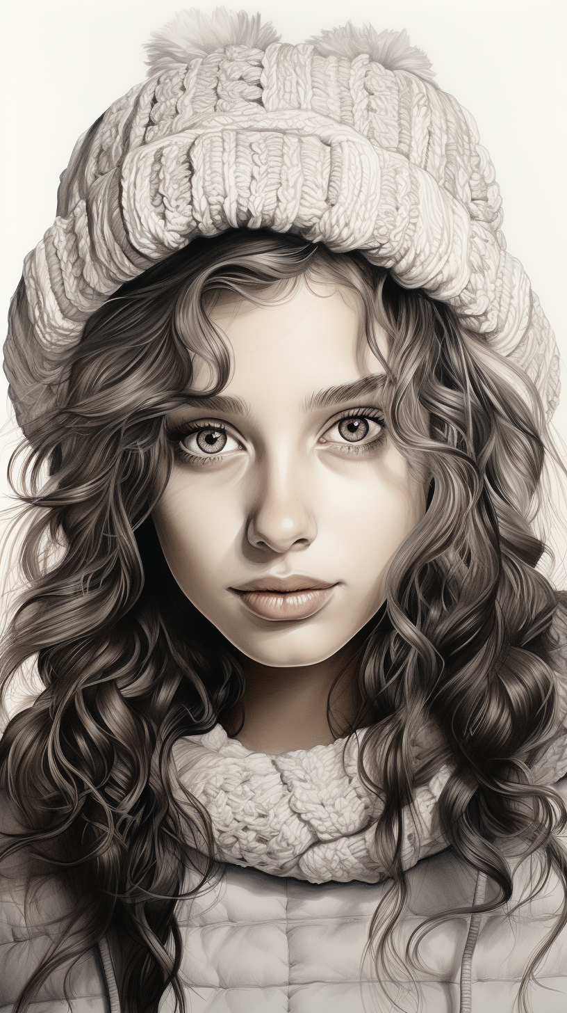 AI generated: Midjourney prompt: a pencil drawing of a girl in a sweater, in the st... (Midjourney - Portraits)