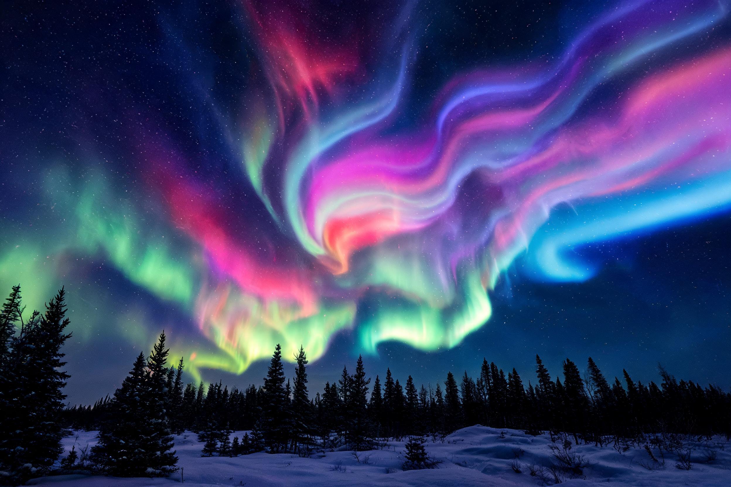 صورة مولدة بالذكاء الاصطناعي: Seedream 5 prompt: northern lights swaying in red purple blue green a... (نموذج Seedream 5 - فن مفاهيمي)