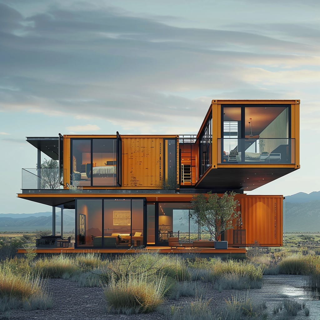 AI generated: Midjourney prompt: beautiful modern container house in the middle of ... (Midjourney - Architecture)