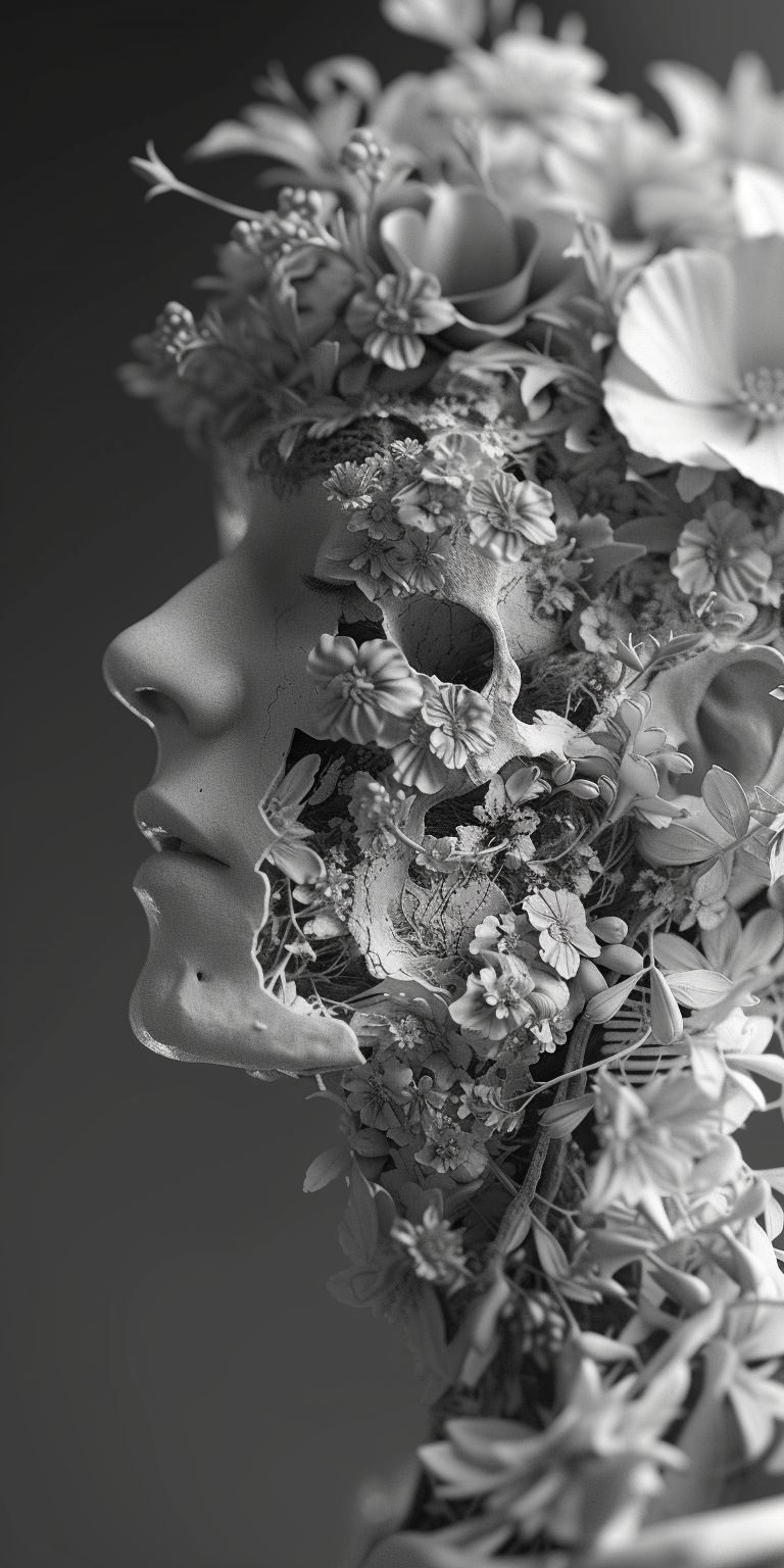 AI generated: Midjourney prompt: photo of a woman in 4d rendered in black and white... (Midjourney - Portraits)