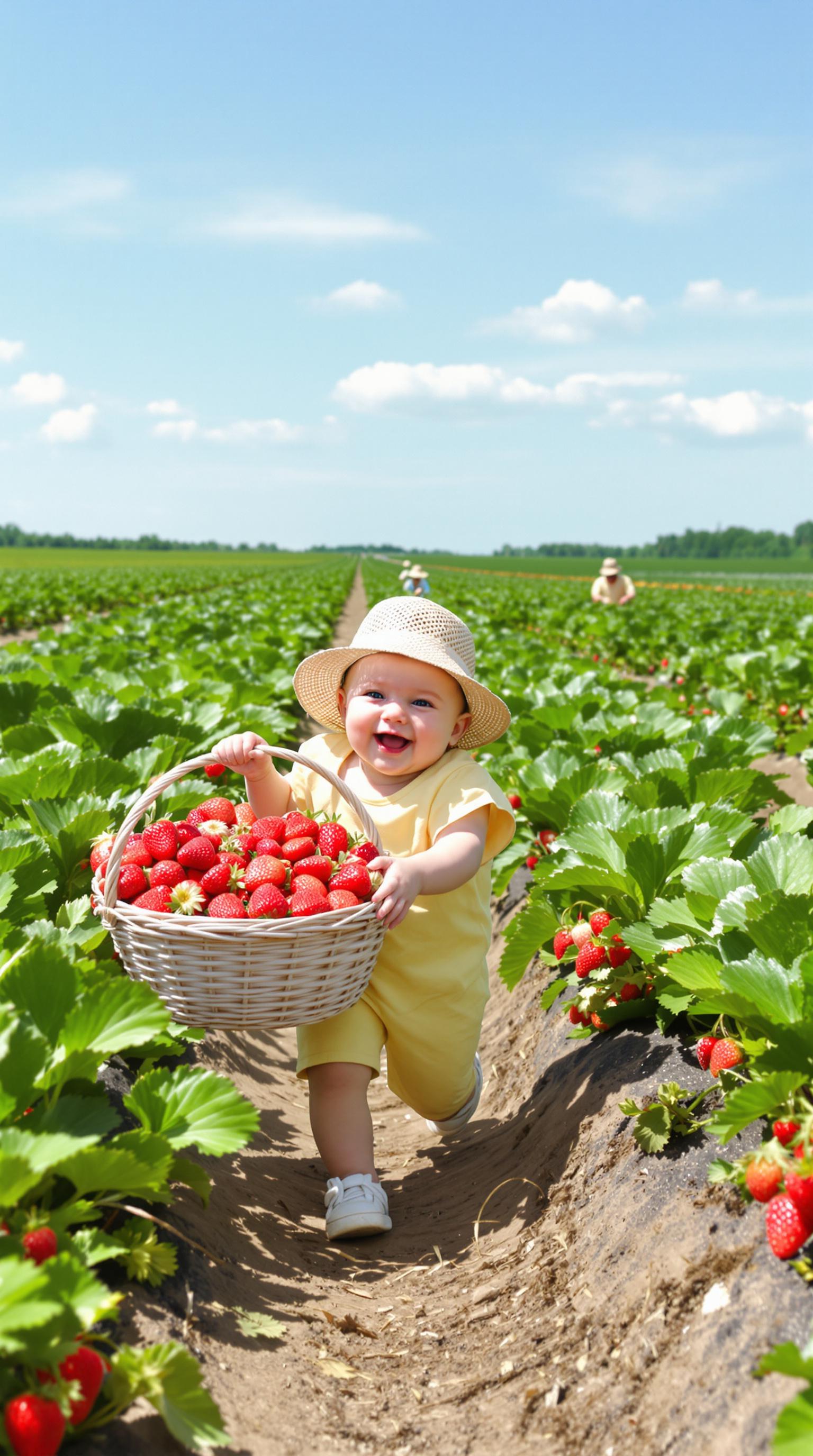 AI generated: FLUX prompt: A super cute baby wearing a straw hat and a yellow... (FLUX - Fashion)