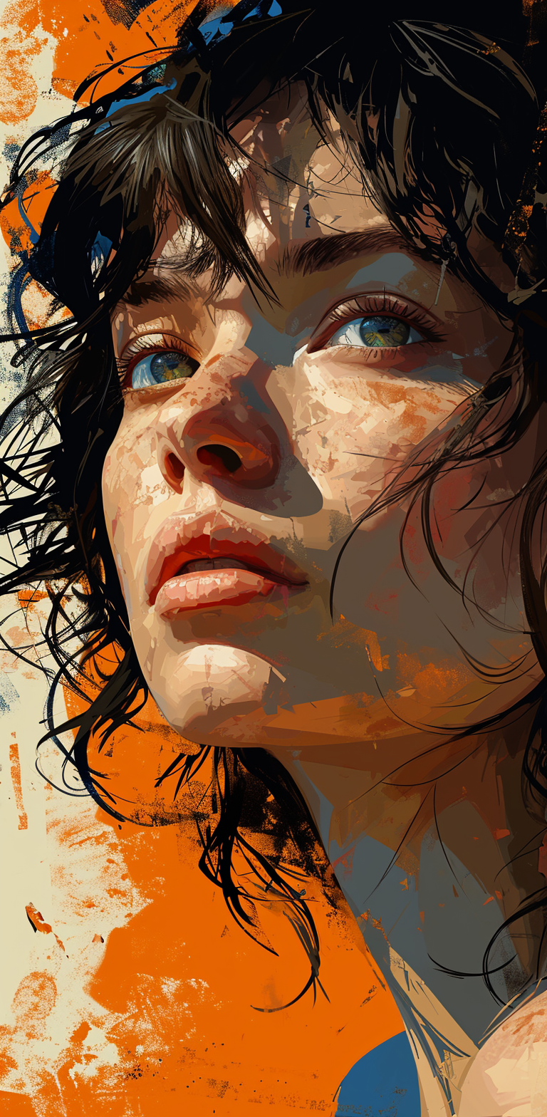 Midjourney prompt: an illustration of a woman's face with an orange b... - Midjourney