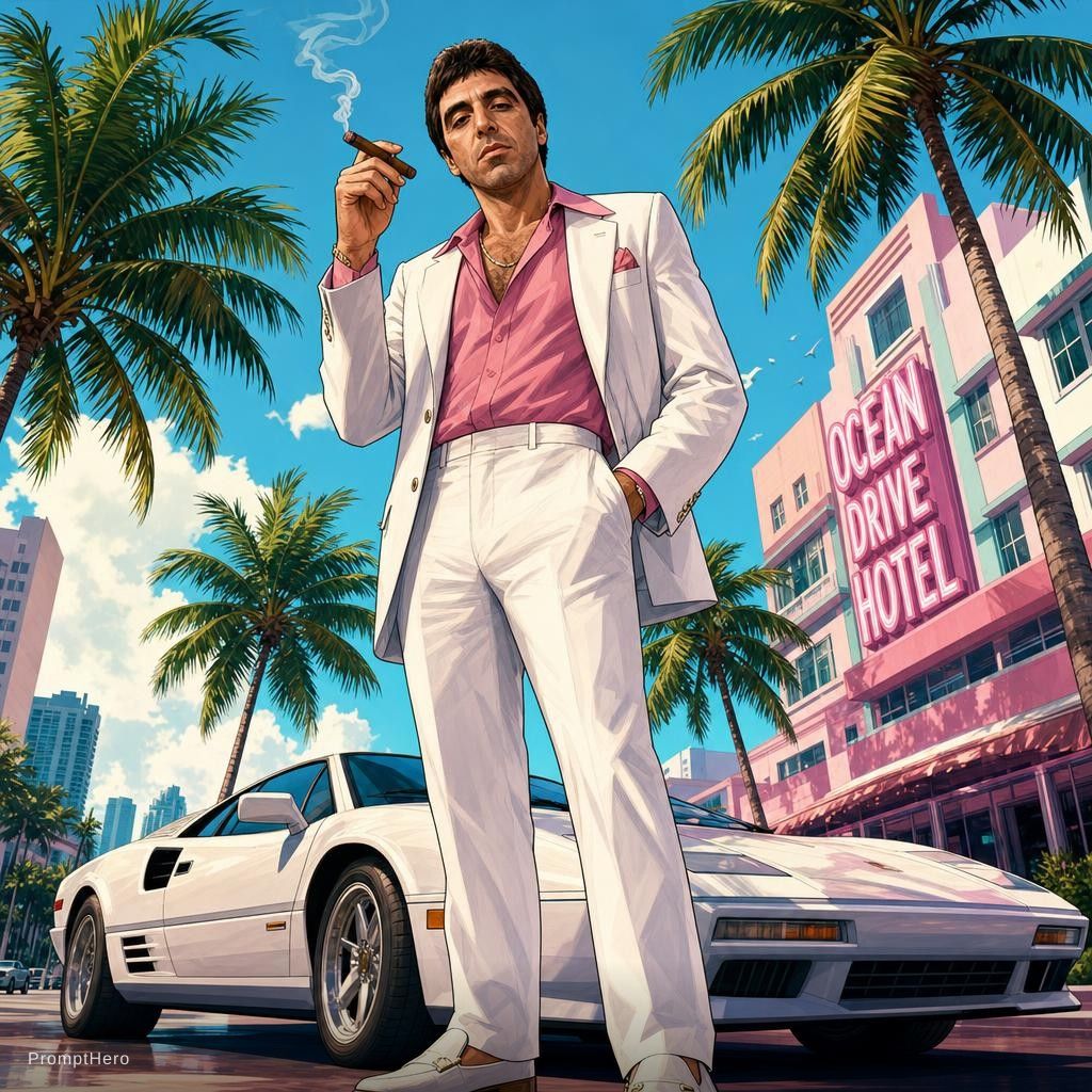 AI generated: ChatGPT Image prompt: Full-body illustration of Al Pacino in a stylized ... (ChatGPT Image - Concept Art)