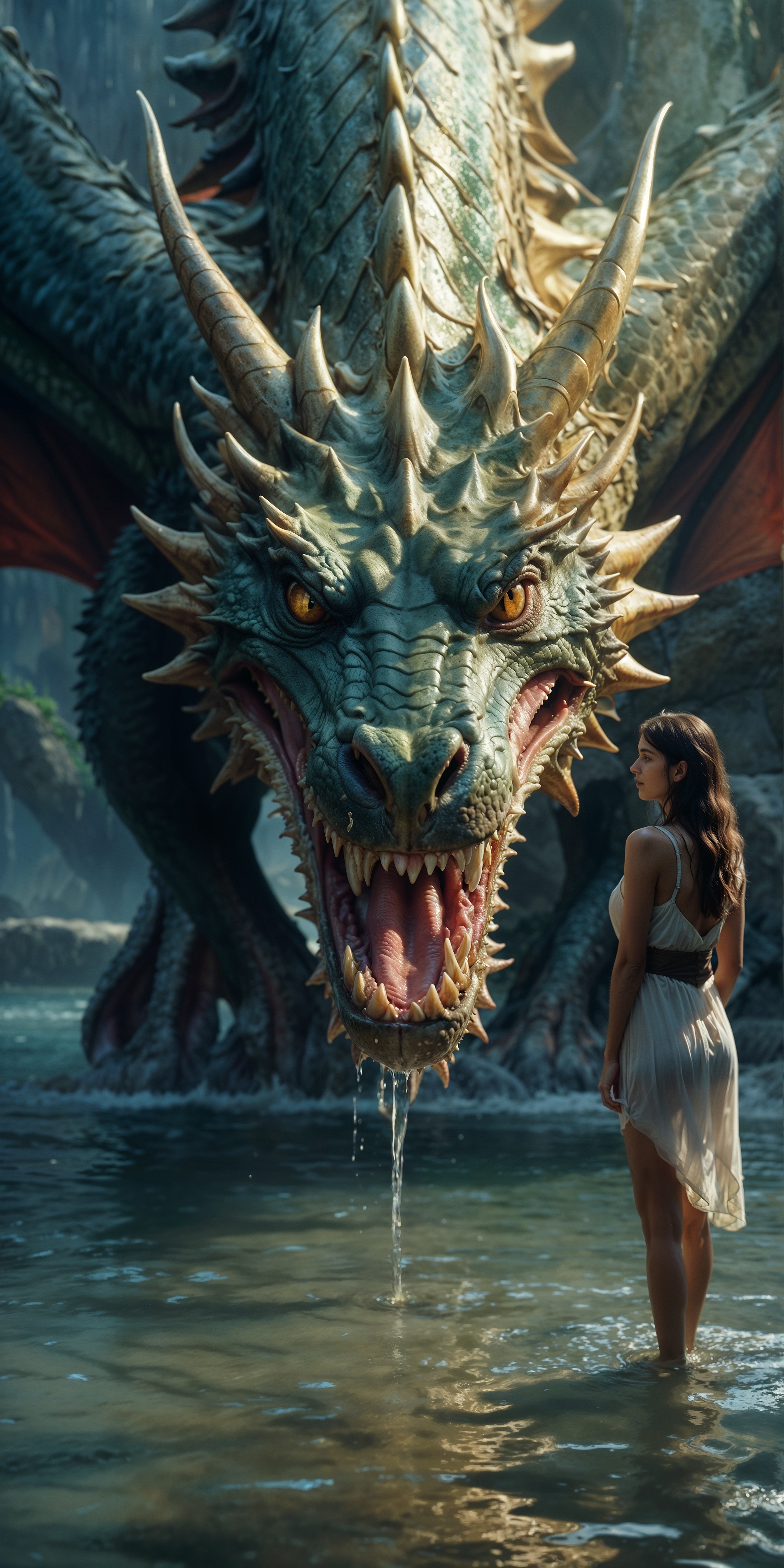 AI generated: A Woman and her Dragon (Stable Diffusion - Photography)