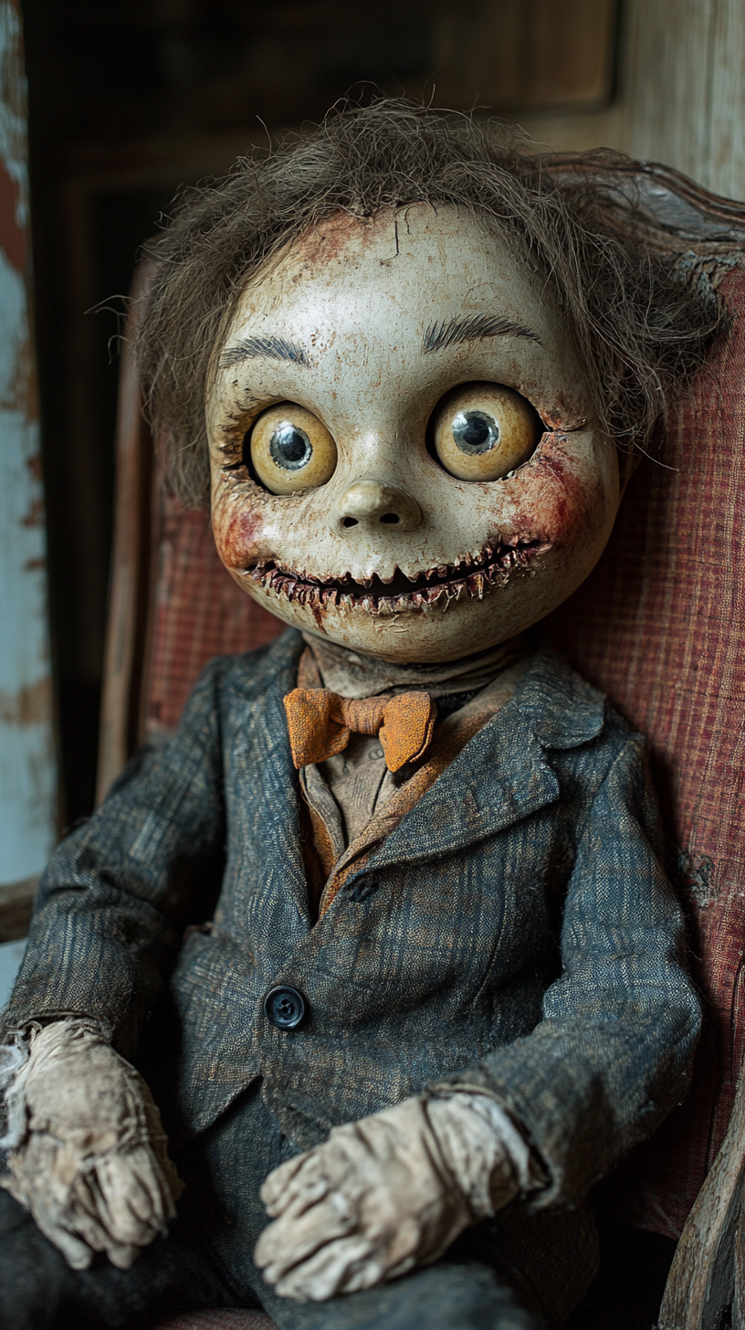 صورة مولدة بالذكاء الاصطناعي: Midjourney prompt: A hyper-realistic, lifelike ventriloquist puppet s... (نموذج Midjourney - فن مفاهيمي)