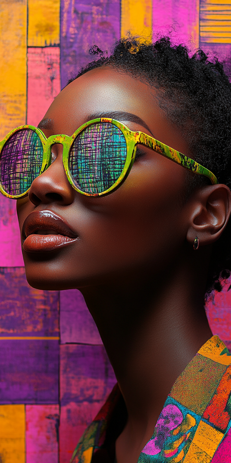 Midjourney prompt: A Black woman wearing green sunglasses, surrounded... - Midjourney