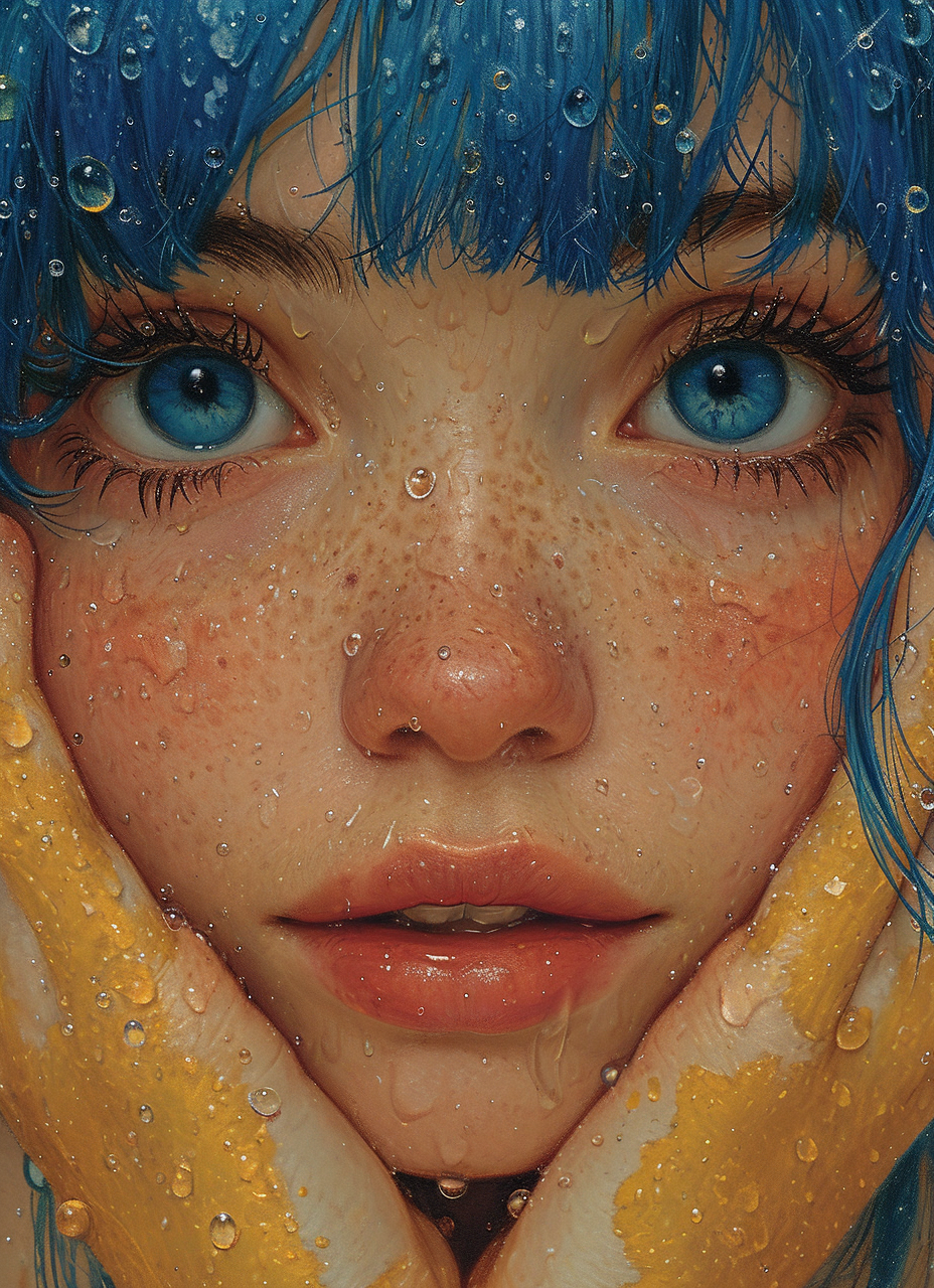 AI generated: Midjourney prompt: illustration of a girl with blue hair, art print, ... (Midjourney - Portraits)
