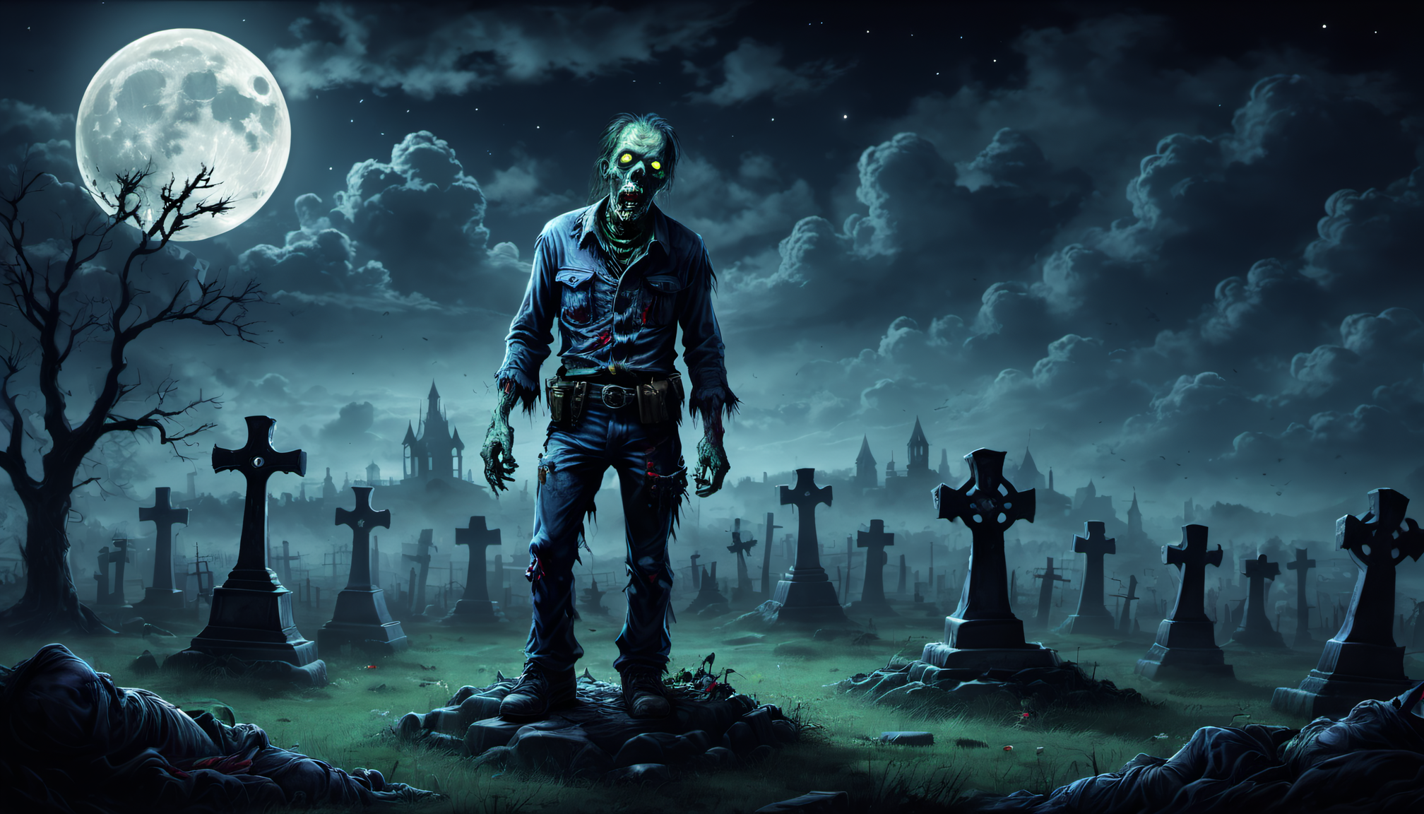 AI generated: Zombie in the Moonlight (Stable Diffusion - Concept Art)