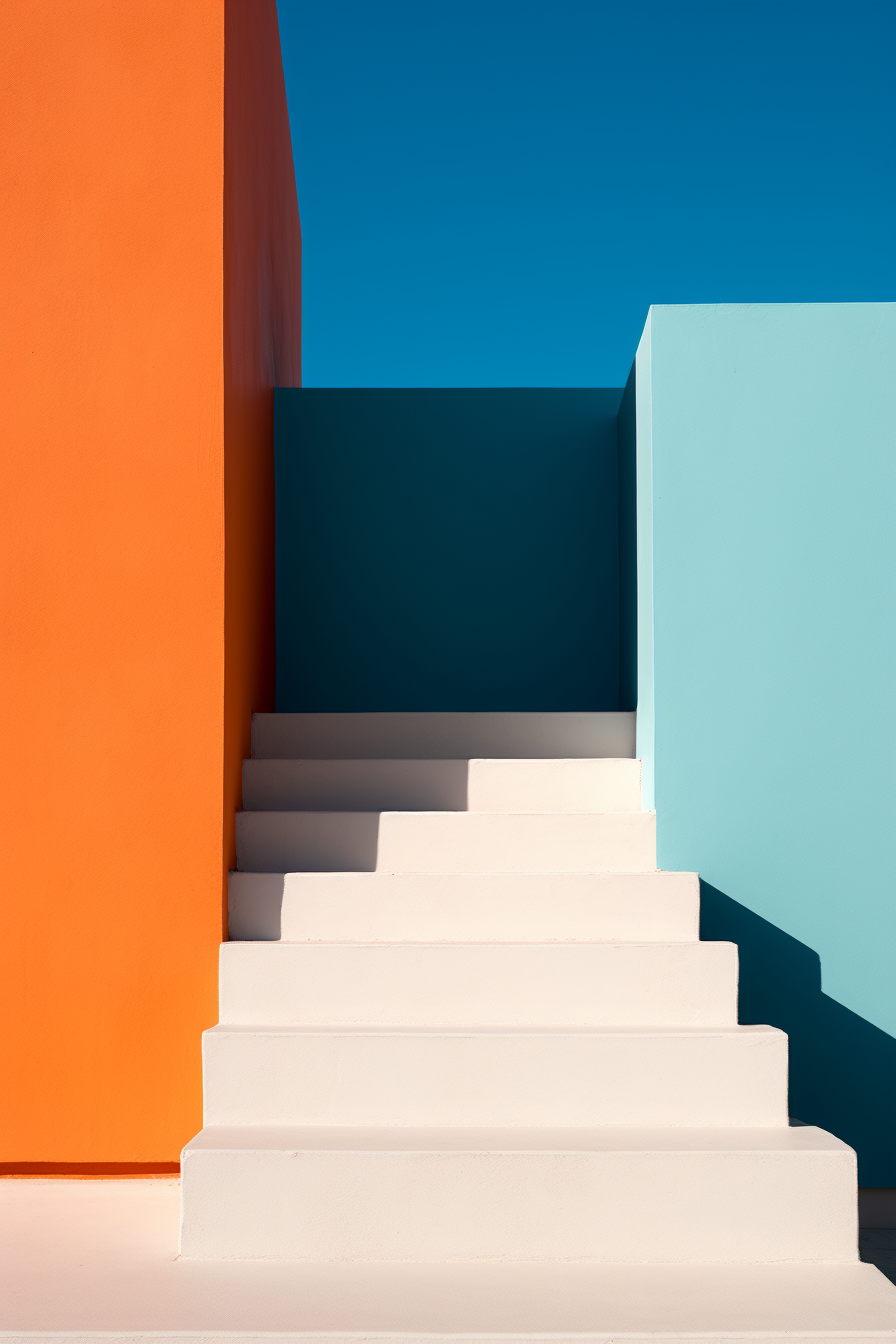 Midjourney prompt: Photograph of an orange staircase leading up to th... - Midjourney