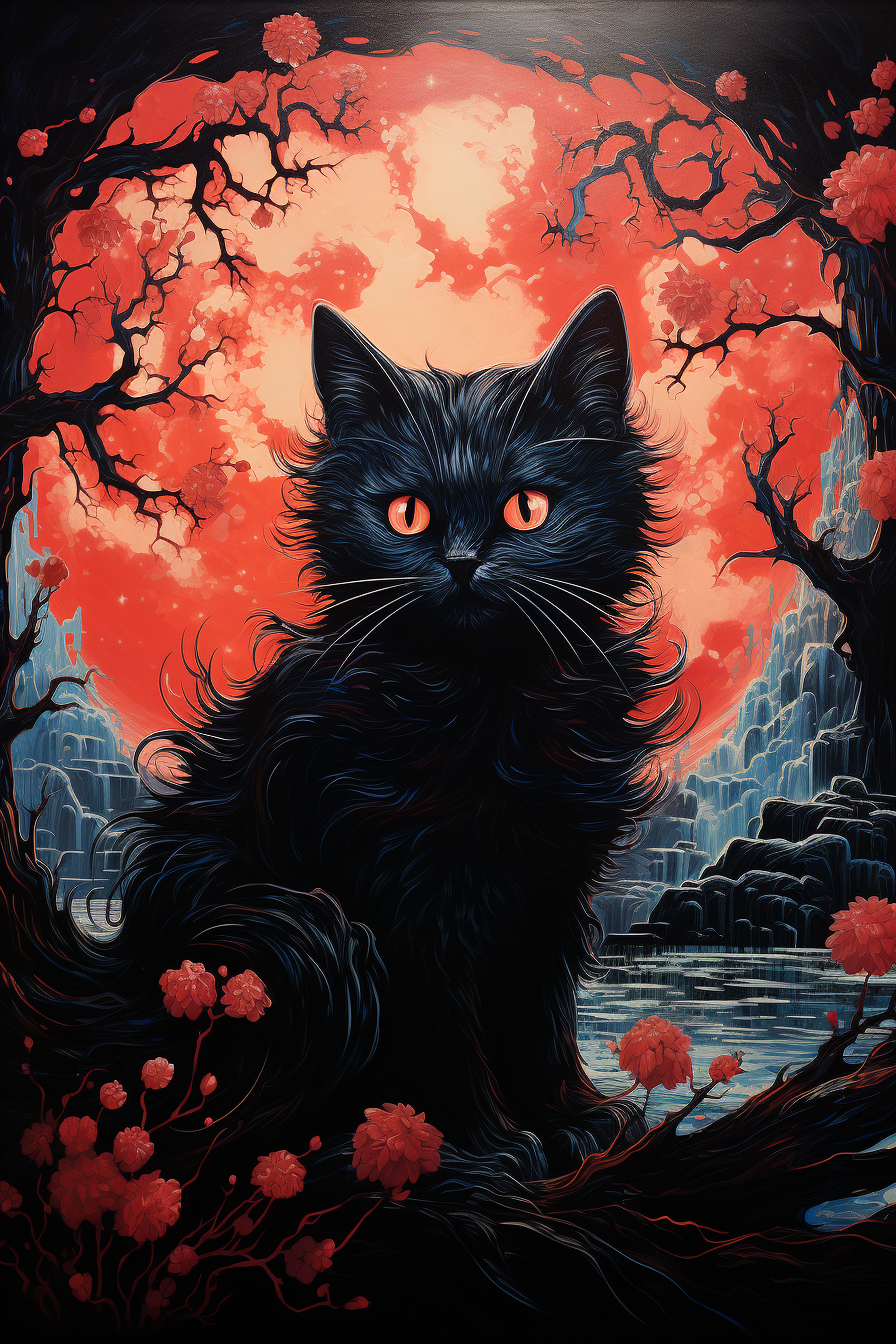 صورة مولدة بالذكاء الاصطناعي: Midjourney prompt: A fierce mythical creature with fiery red fur and ... (نموذج Midjourney - صور شخصية)