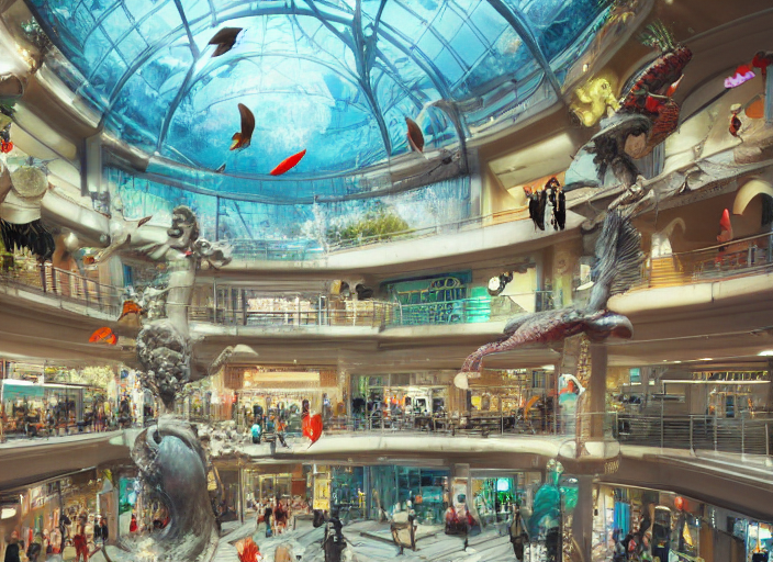 Stable Diffusion prompt: Multi-level Shopping mall in a b...