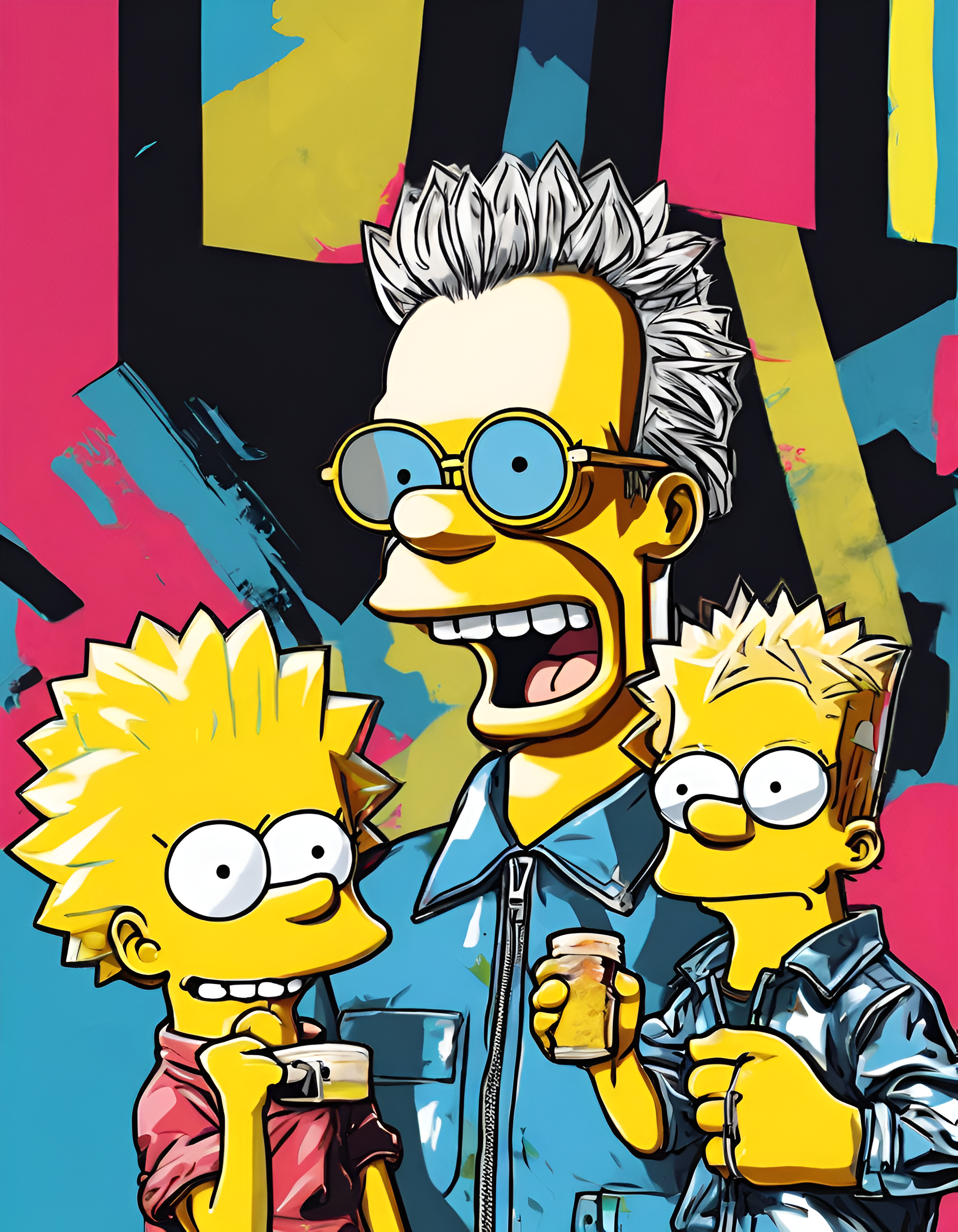 صورة مولدة بالذكاء الاصطناعي: Andy Warhol with the Simpsons (نموذج Stable Diffusion - فن مفاهيمي)