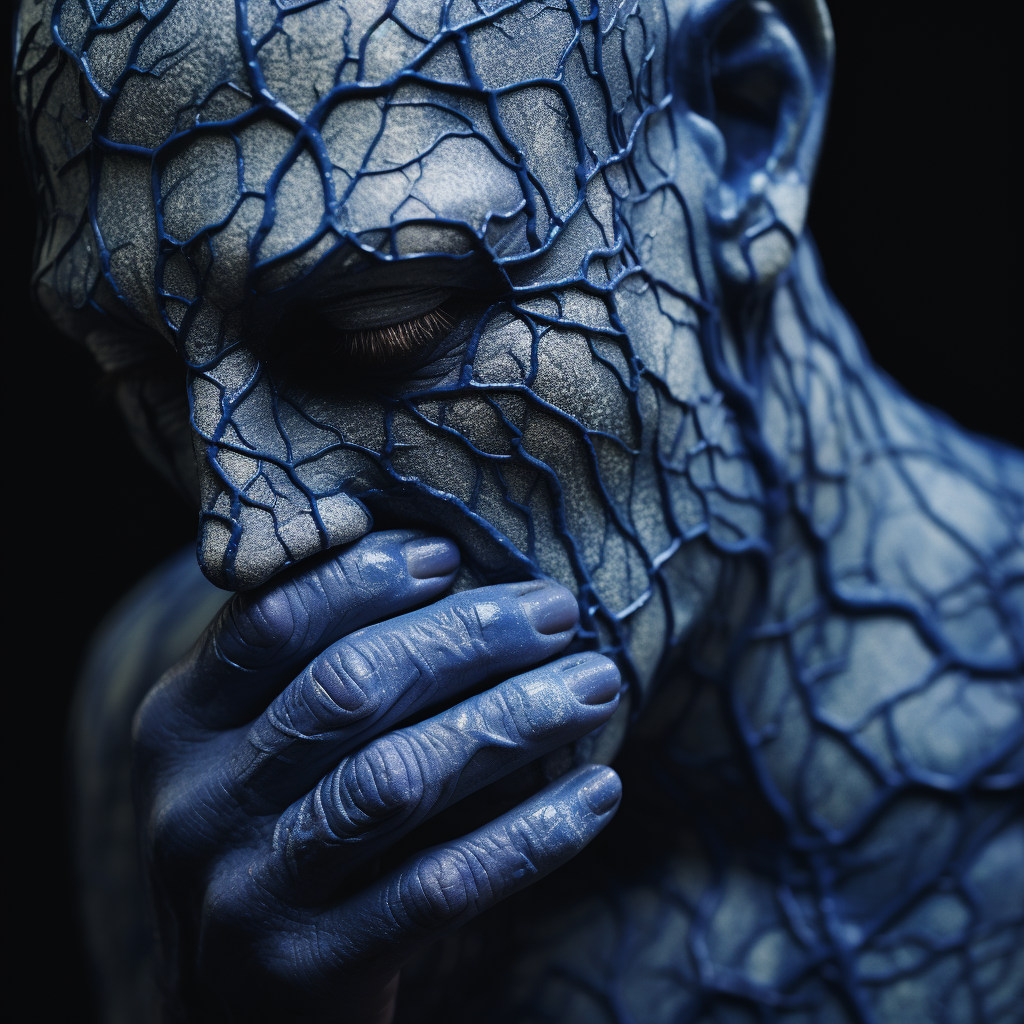 صورة مولدة بالذكاء الاصطناعي: Midjourney prompt: blue veins on a person (نموذج Midjourney - Character Design)