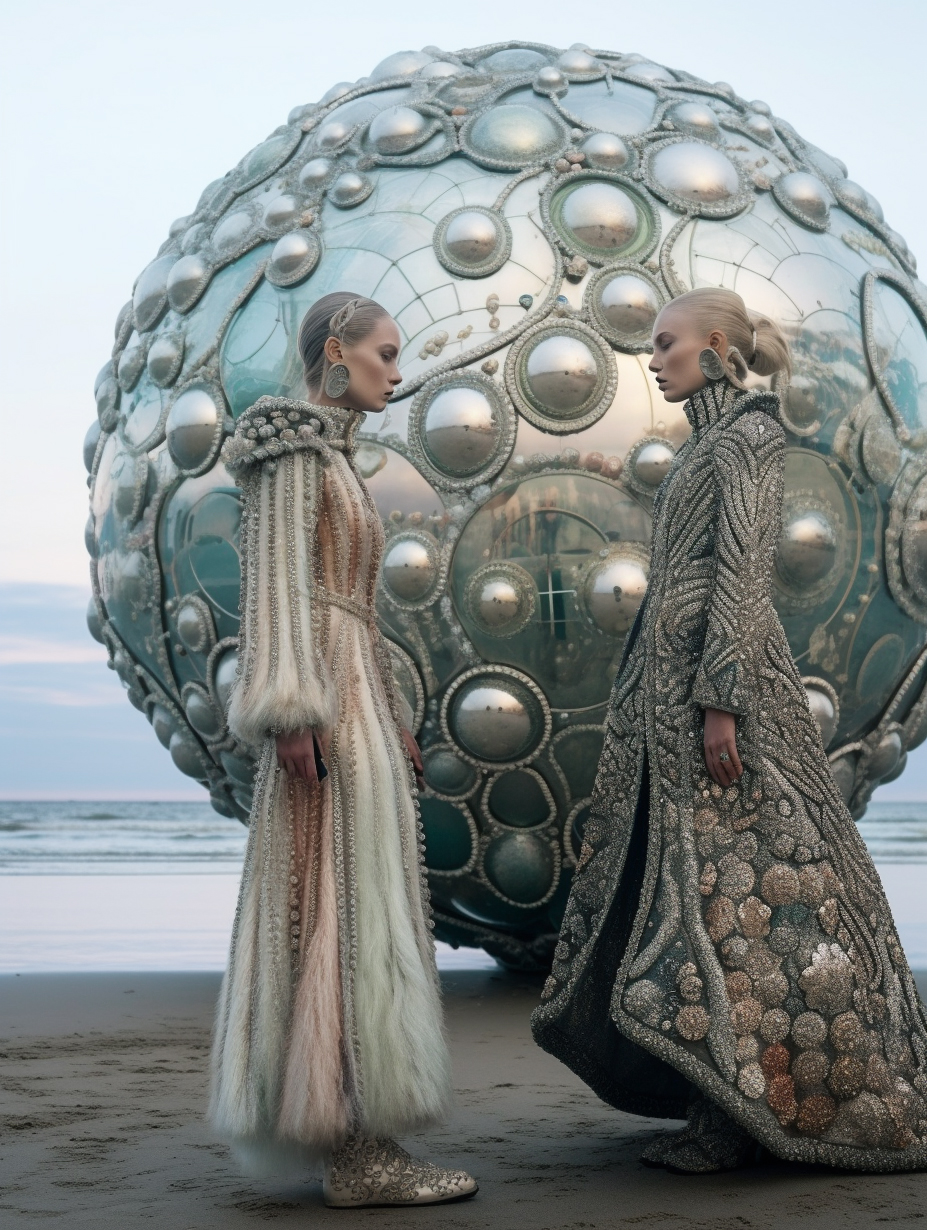Midjourney prompt: a couple of women standing next to each other on a... - Midjourney
