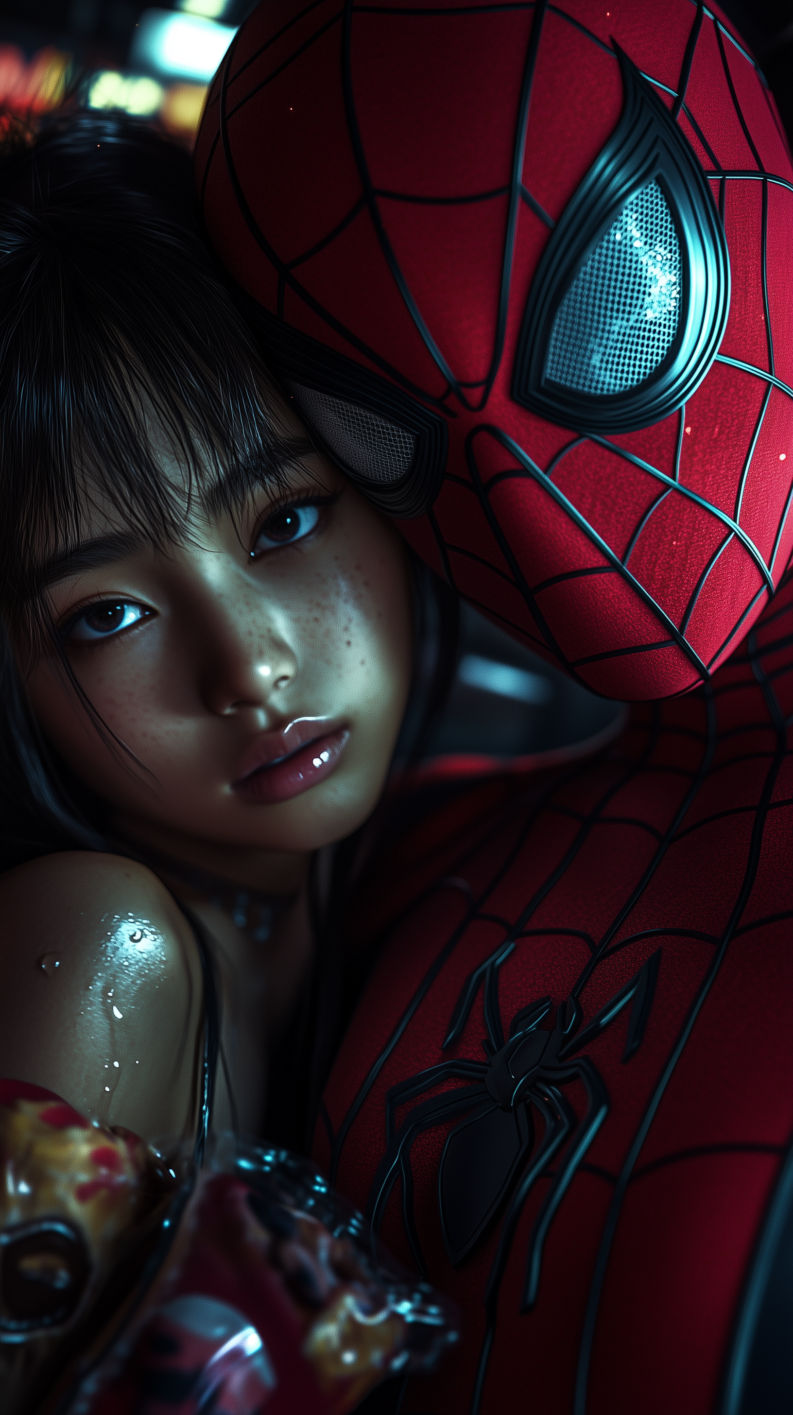 Midjourney prompt: Cinematic photography of Spider-Man having lunch w... - Midjourney