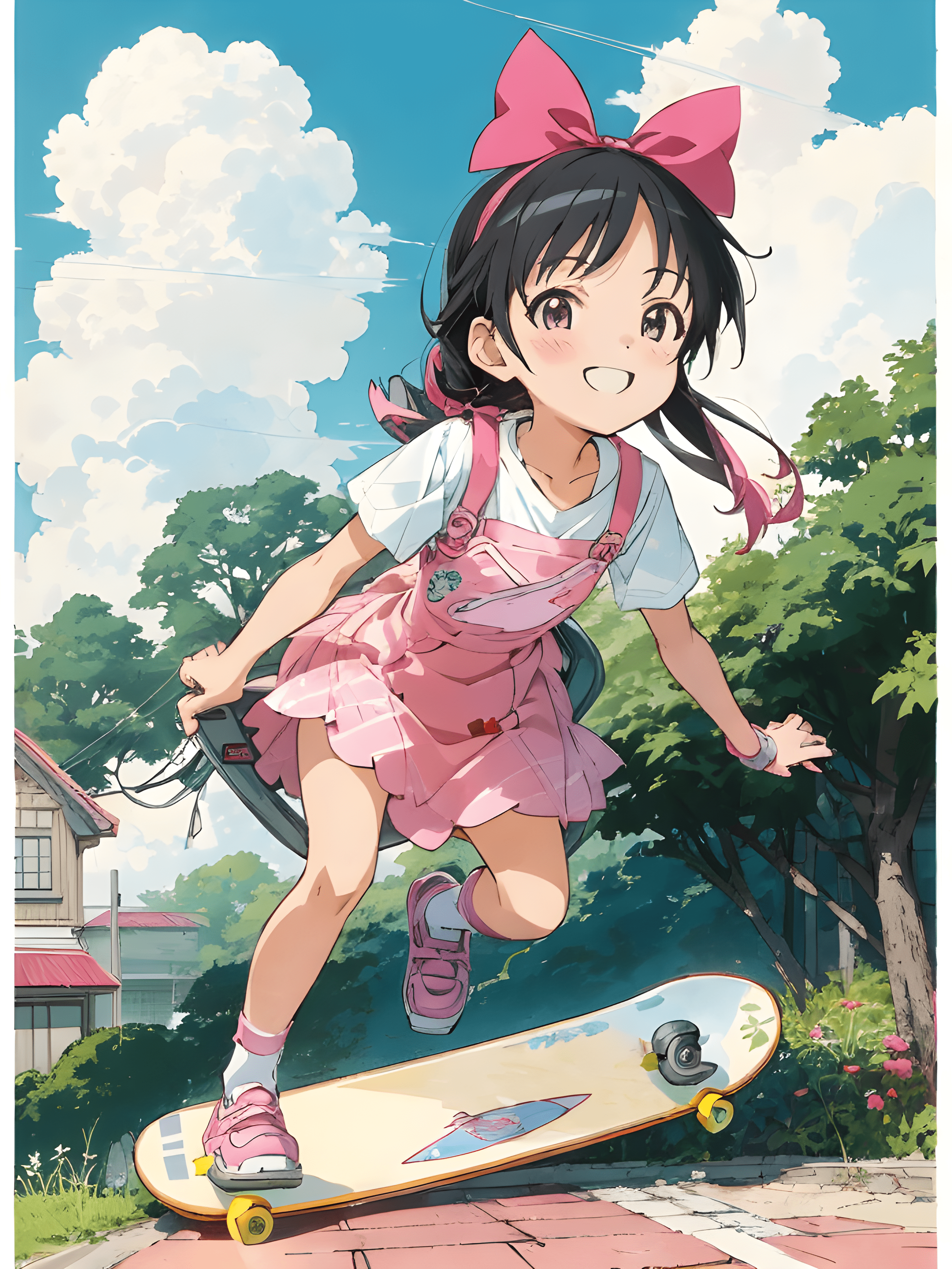 Counterfeit-V2.5 prompt: a girl in a pink dress riding a skateboard, by Ino... - Counterfeit-V2.5