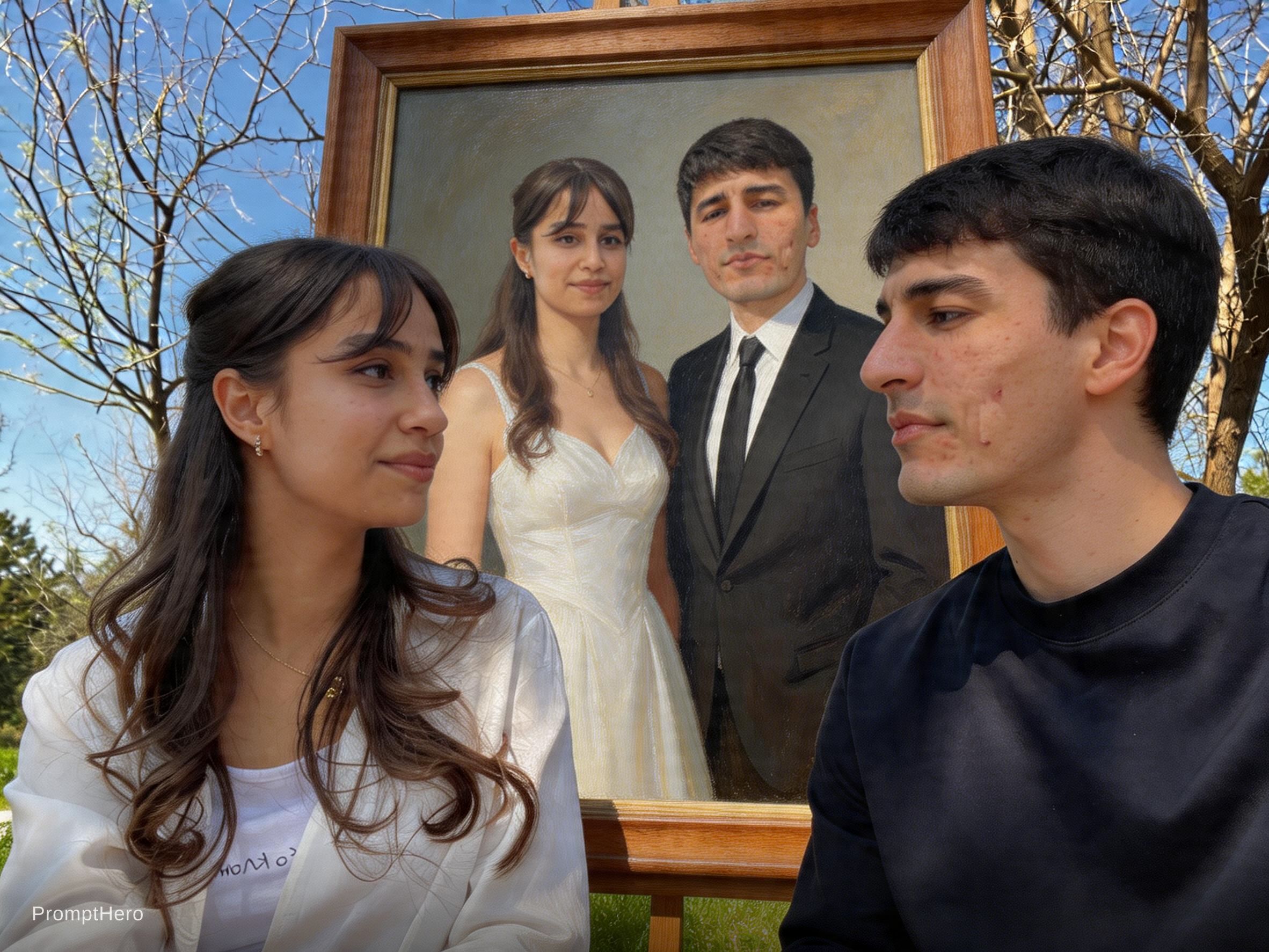صورة مولدة بالذكاء الاصطناعي: Seedream 5 prompt: Two people are standing together in real life, wea... (نموذج Seedream 5 - صور شخصية)