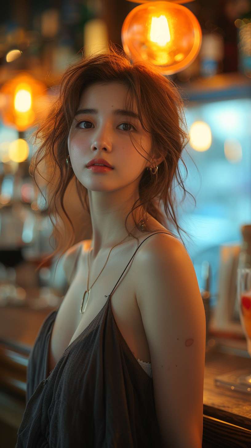 AI generated: Midjourney prompt: girl in the bar looking away, in the style of hall... (Midjourney - Photography)