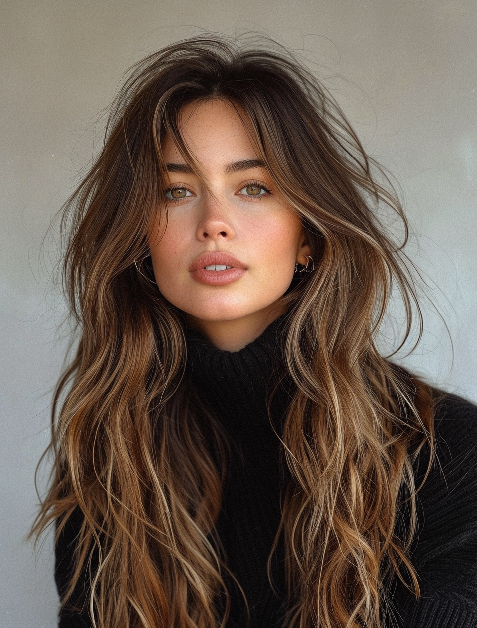 AI generated: Midjourney prompt: a beautiful young woman in black with long hair, i... (Midjourney - Photography)
